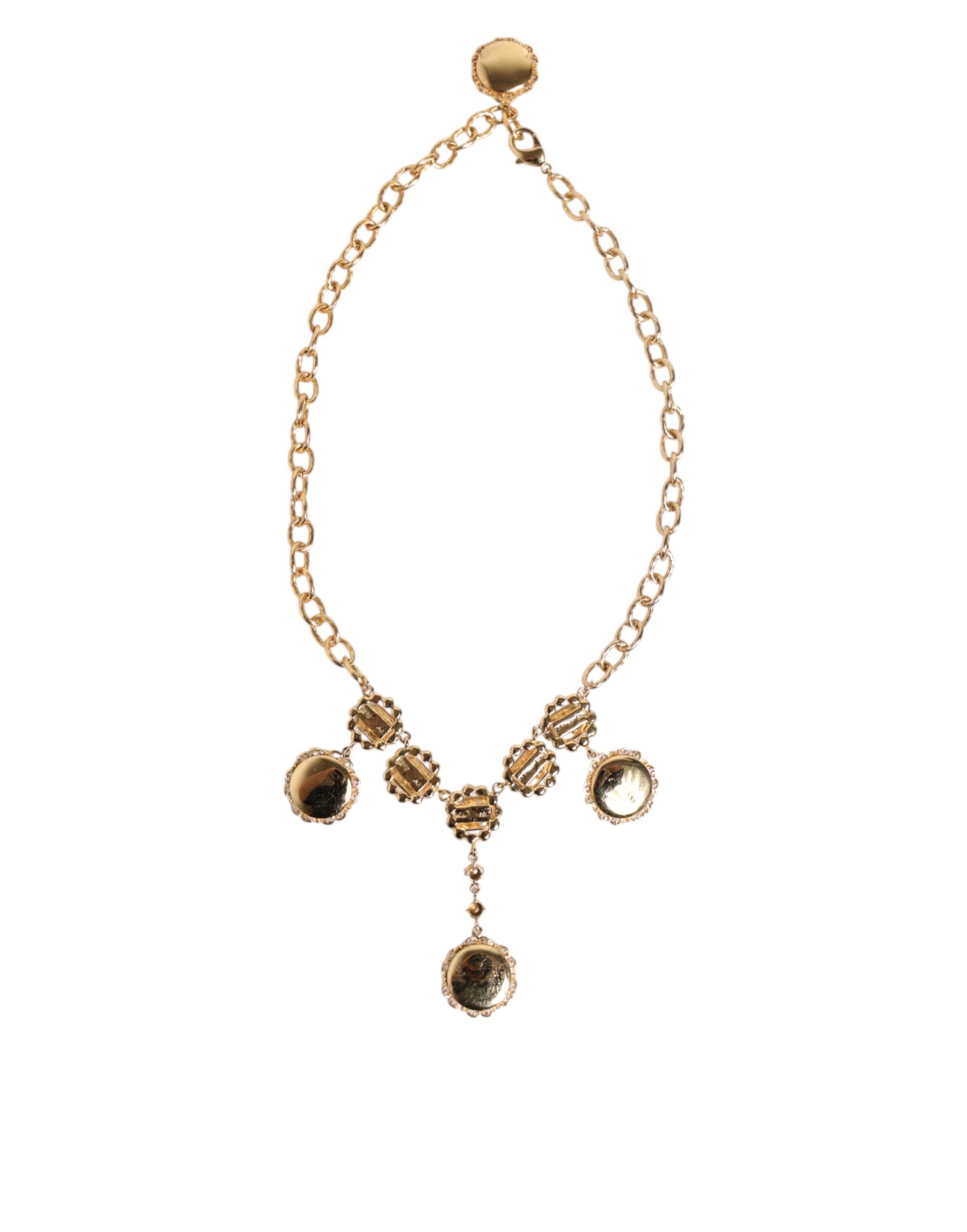 Dolce & Gabbana Gold Crystal Clock Pendant Statement Jewelry Necklace Dolce & Gabbana