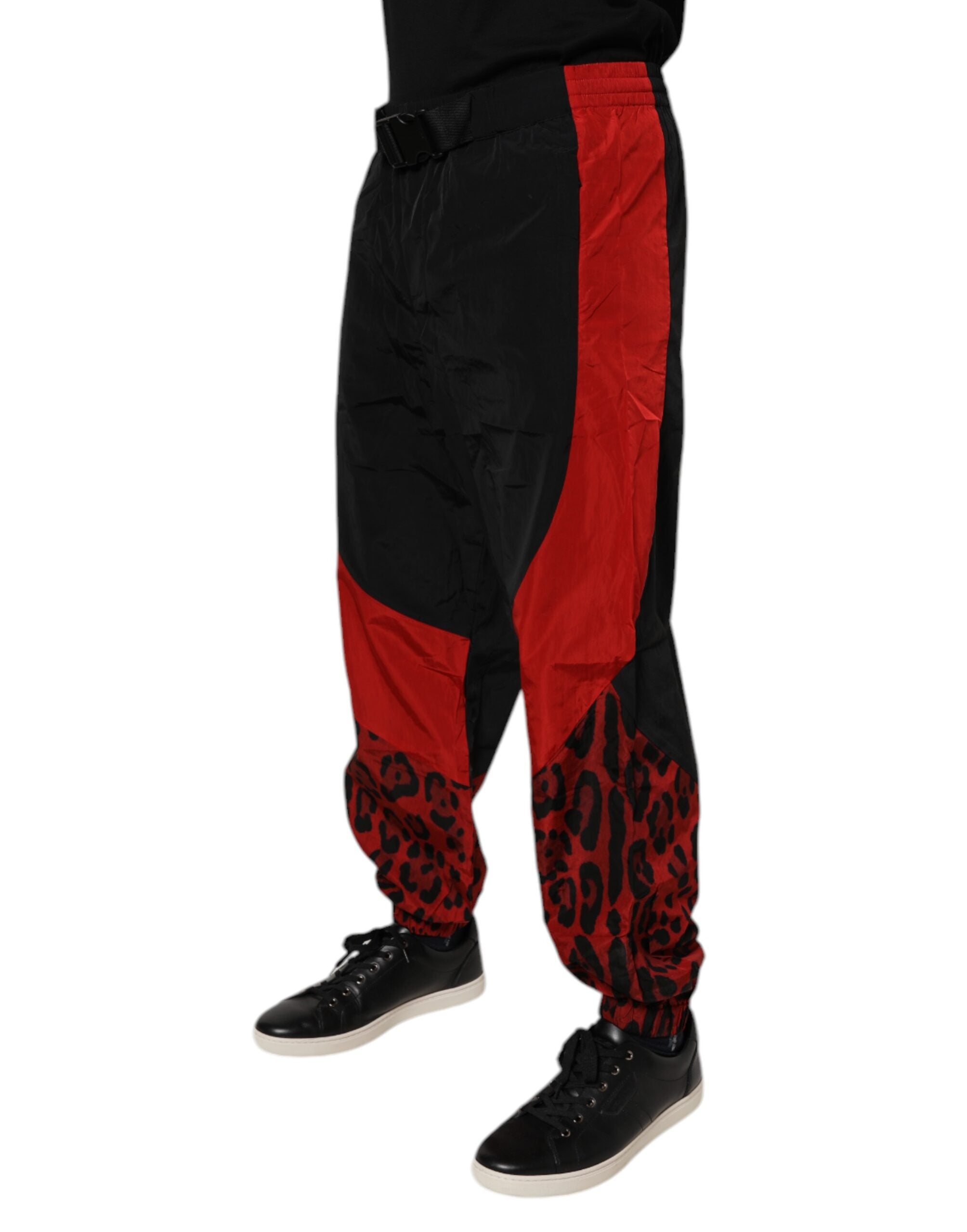Dolce & Gabbana Black Red Leopard Print Nylon Jogger Pants Dolce & Gabbana