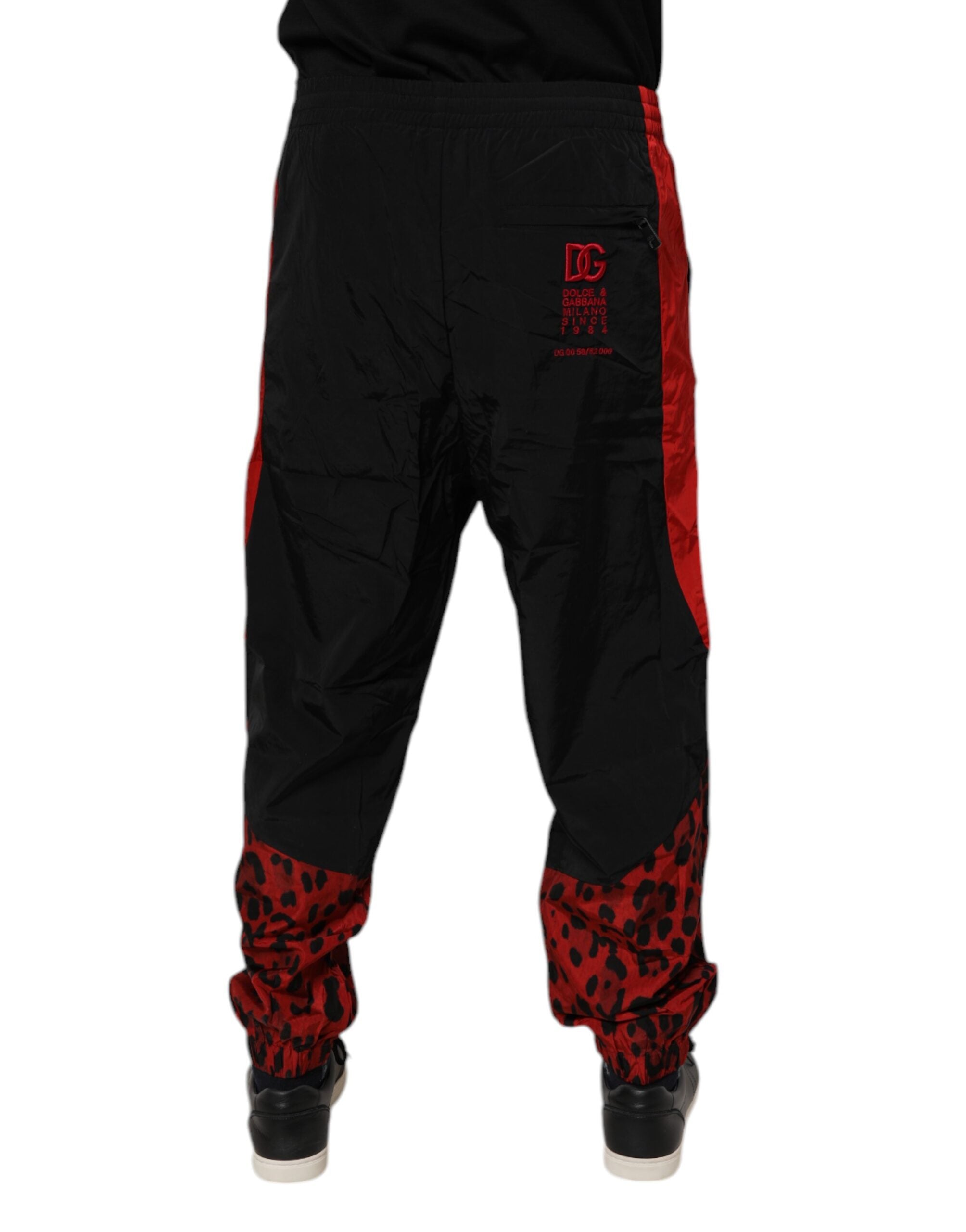 Dolce & Gabbana Black Red Leopard Print Nylon Jogger Pants Dolce & Gabbana