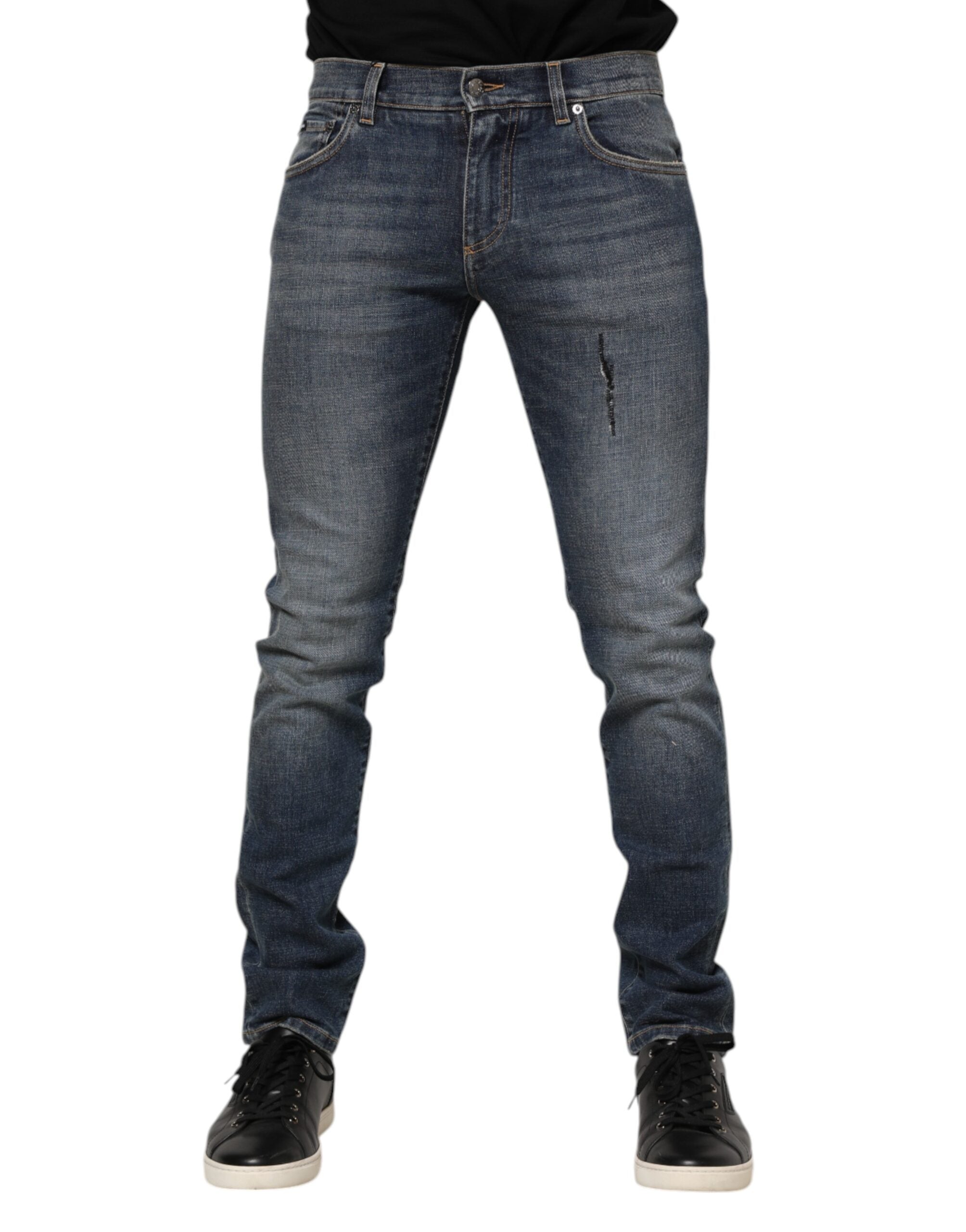 Dolce & Gabbana Blue Washed Cotton Skinny Men Denim Jeans Dolce & Gabbana