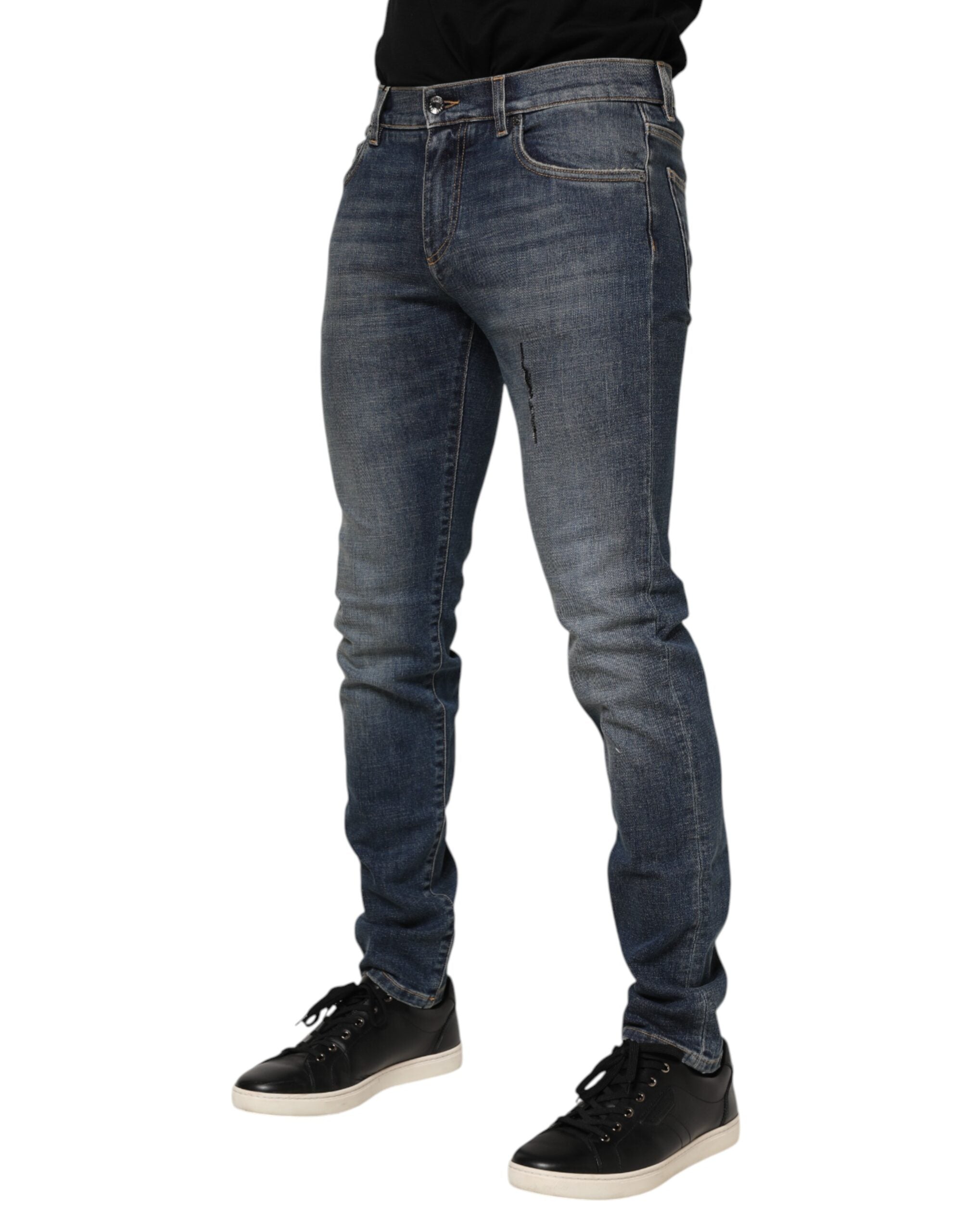Dolce & Gabbana Blue Washed Cotton Skinny Men Denim Jeans Dolce & Gabbana