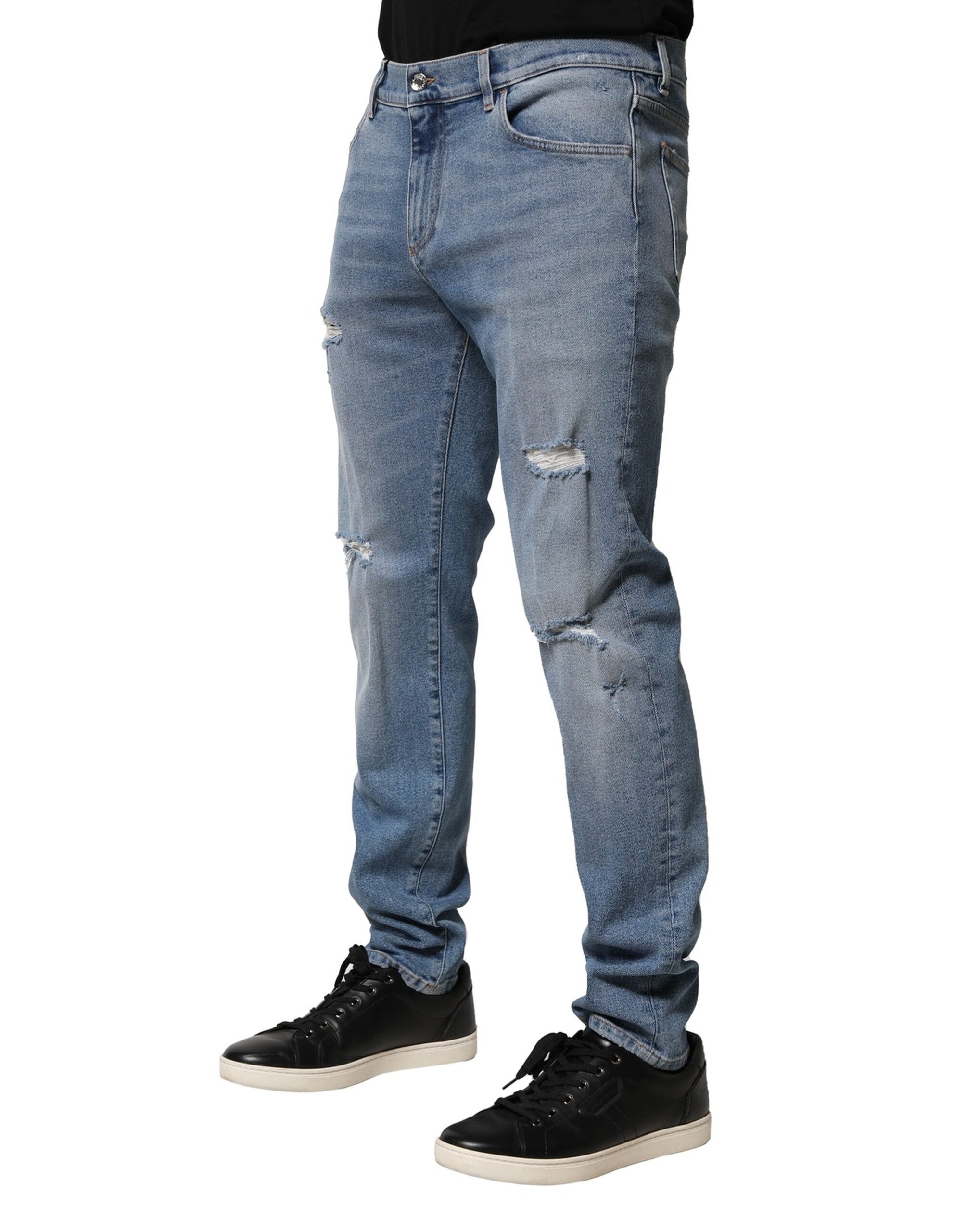 Dolce & Gabbana Blue Distressed Cotton Slim Men Denim Jeans Dolce & Gabbana