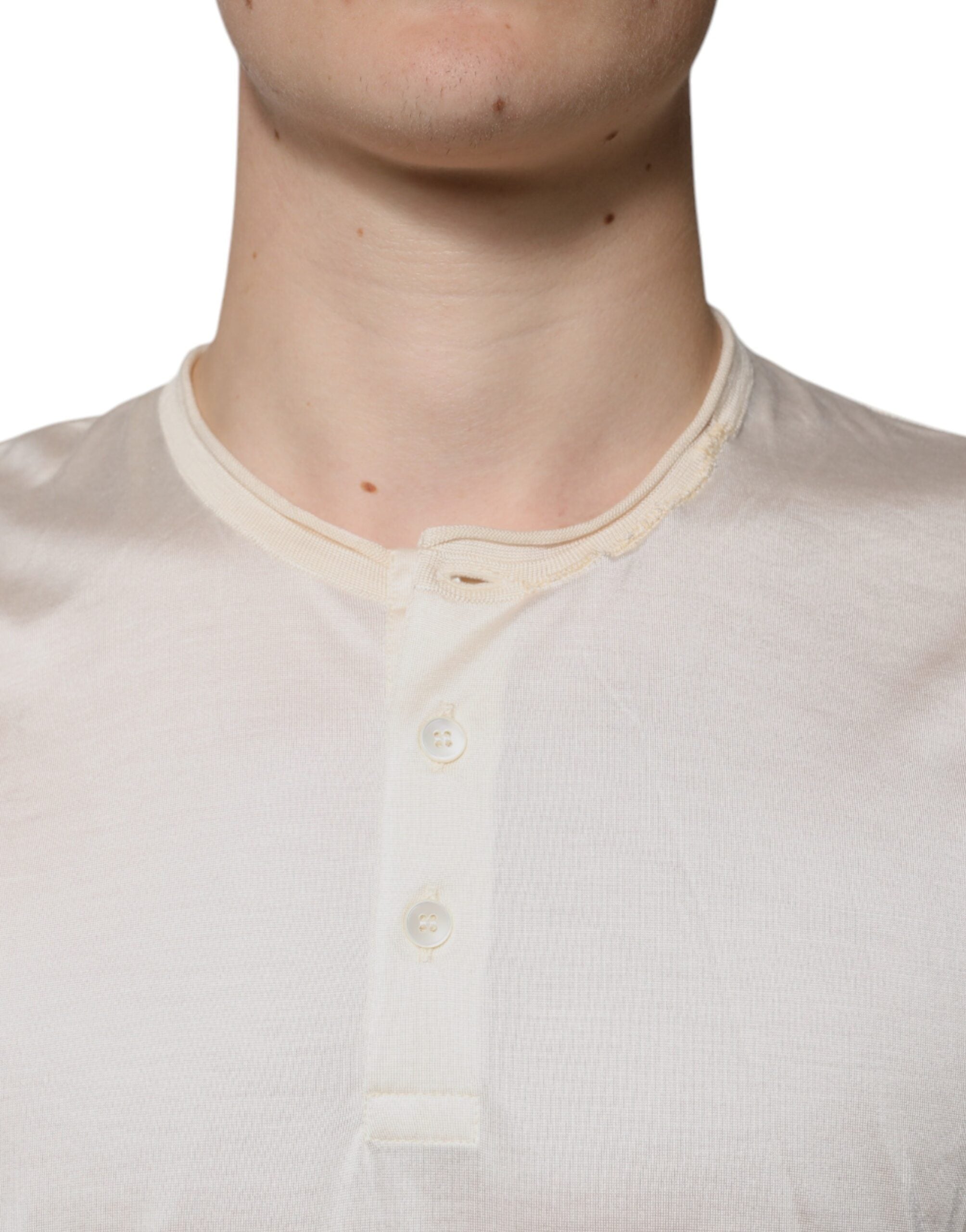 Dolce & Gabbana Off White Silk Henley Short Sleeves T-Shirt Dolce & Gabbana