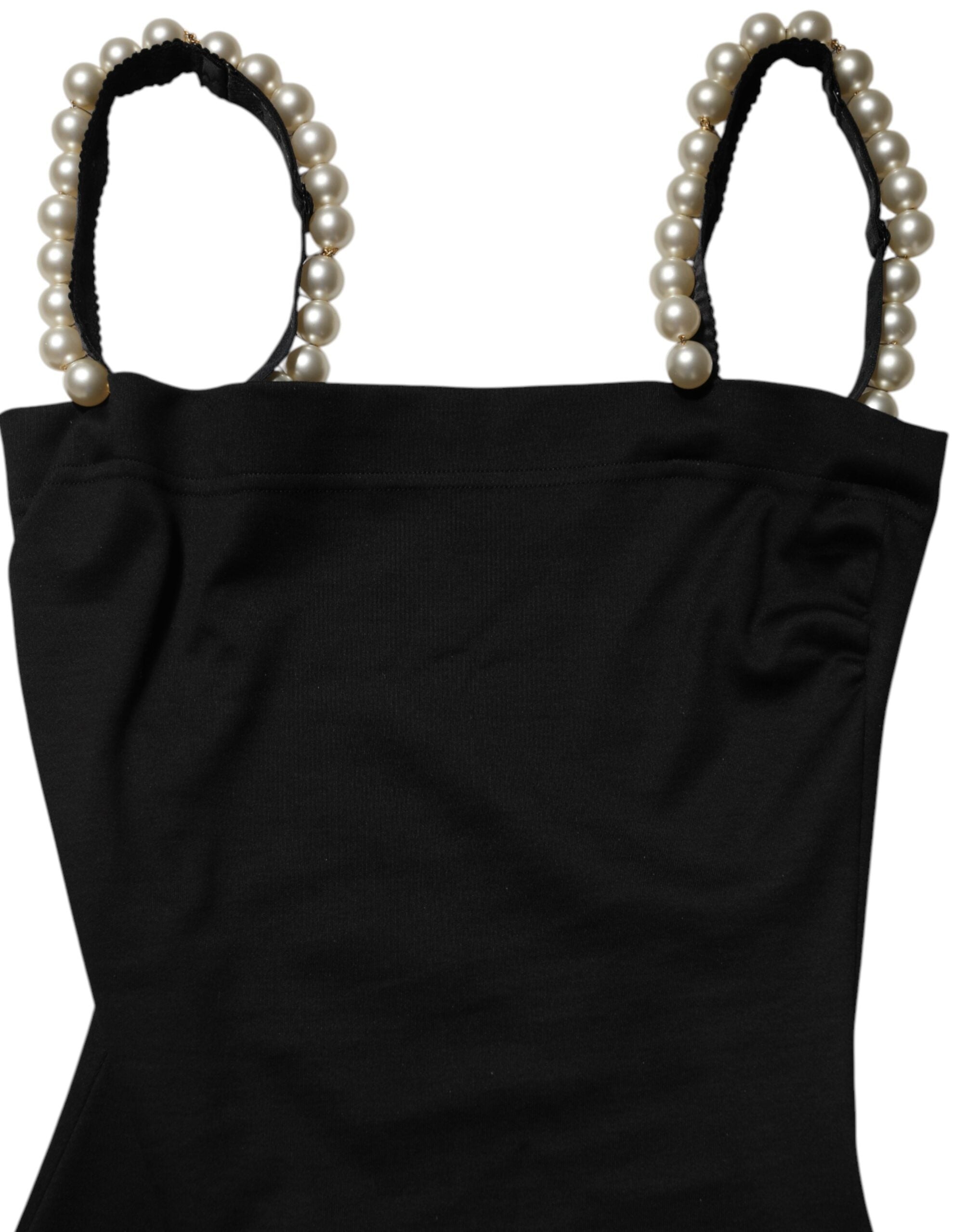 Dolce & Gabbana Black Faux Pearl Cotton Sheath Mini Dress Dolce & Gabbana