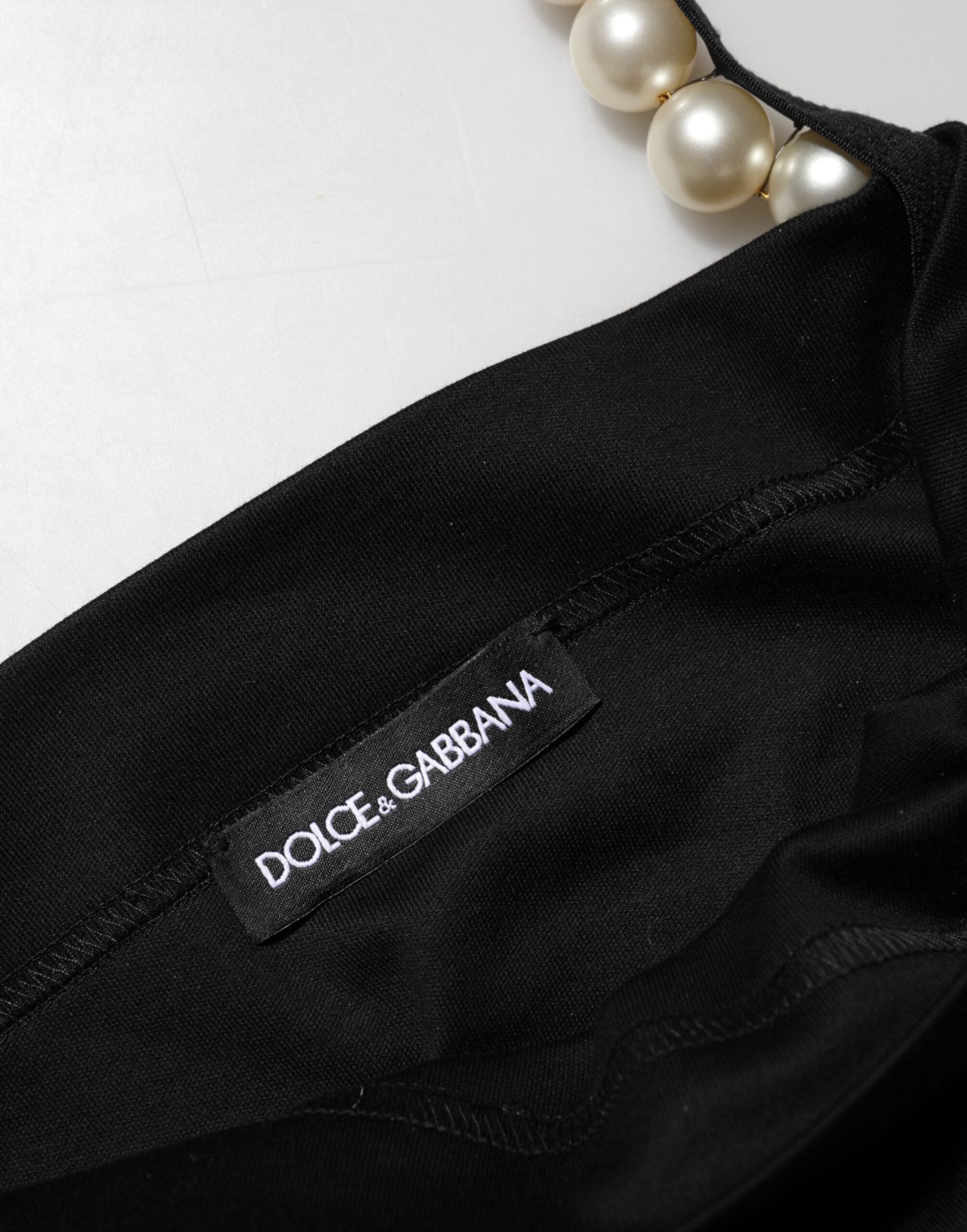 Dolce & Gabbana Black Faux Pearl Cotton Sheath Mini Dress Dolce & Gabbana