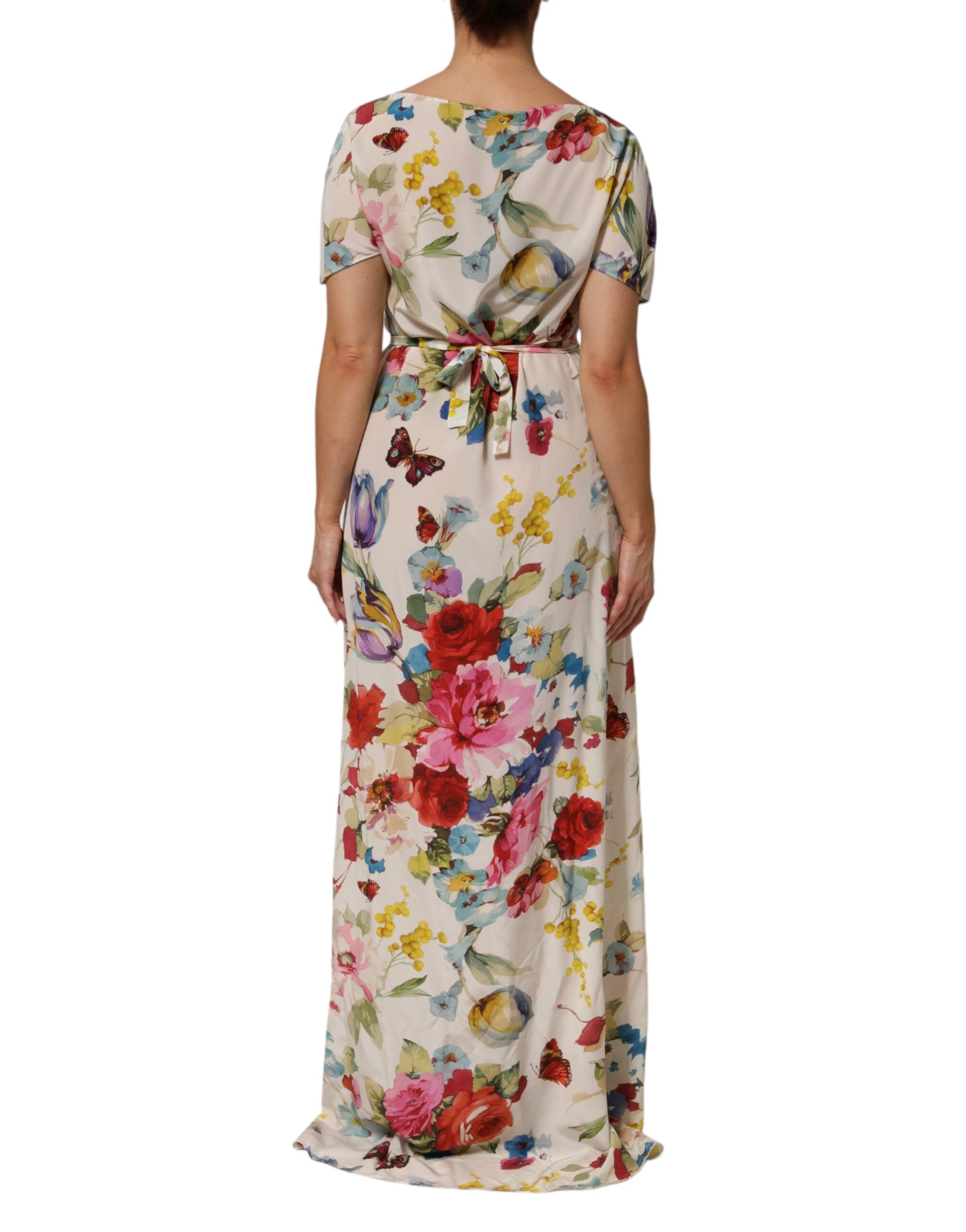 Dolce & Gabbana White Floral Print Silk Sheath LongGown Dress Dolce & Gabbana