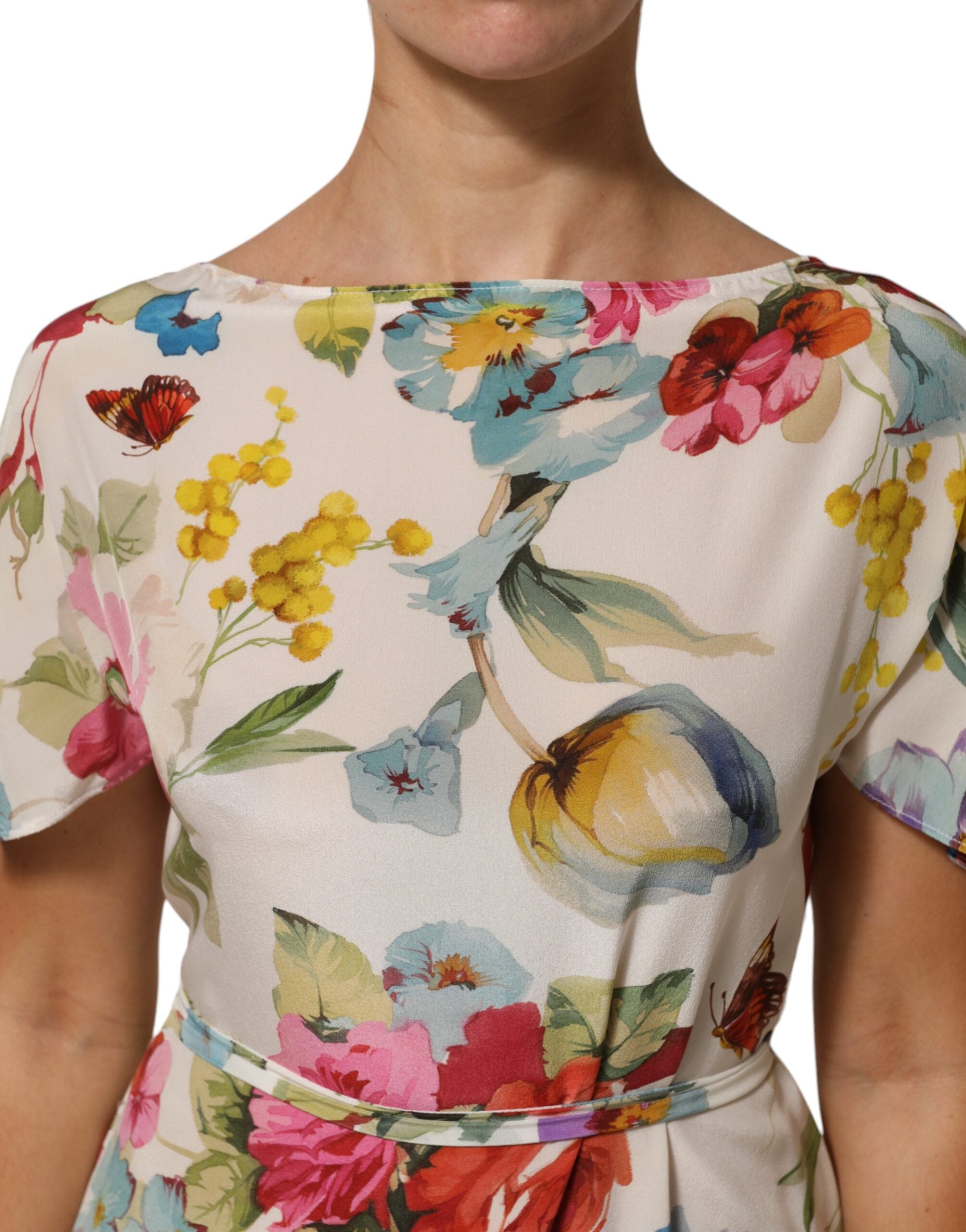 Dolce & Gabbana White Floral Print Silk Sheath LongGown Dress Dolce & Gabbana