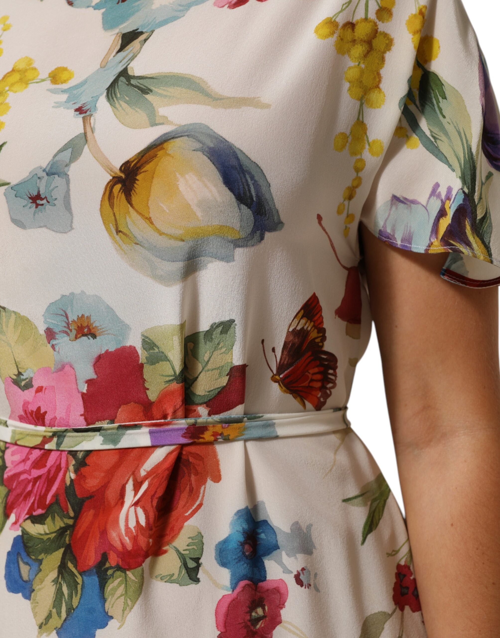 Dolce & Gabbana White Floral Print Silk Sheath LongGown Dress Dolce & Gabbana