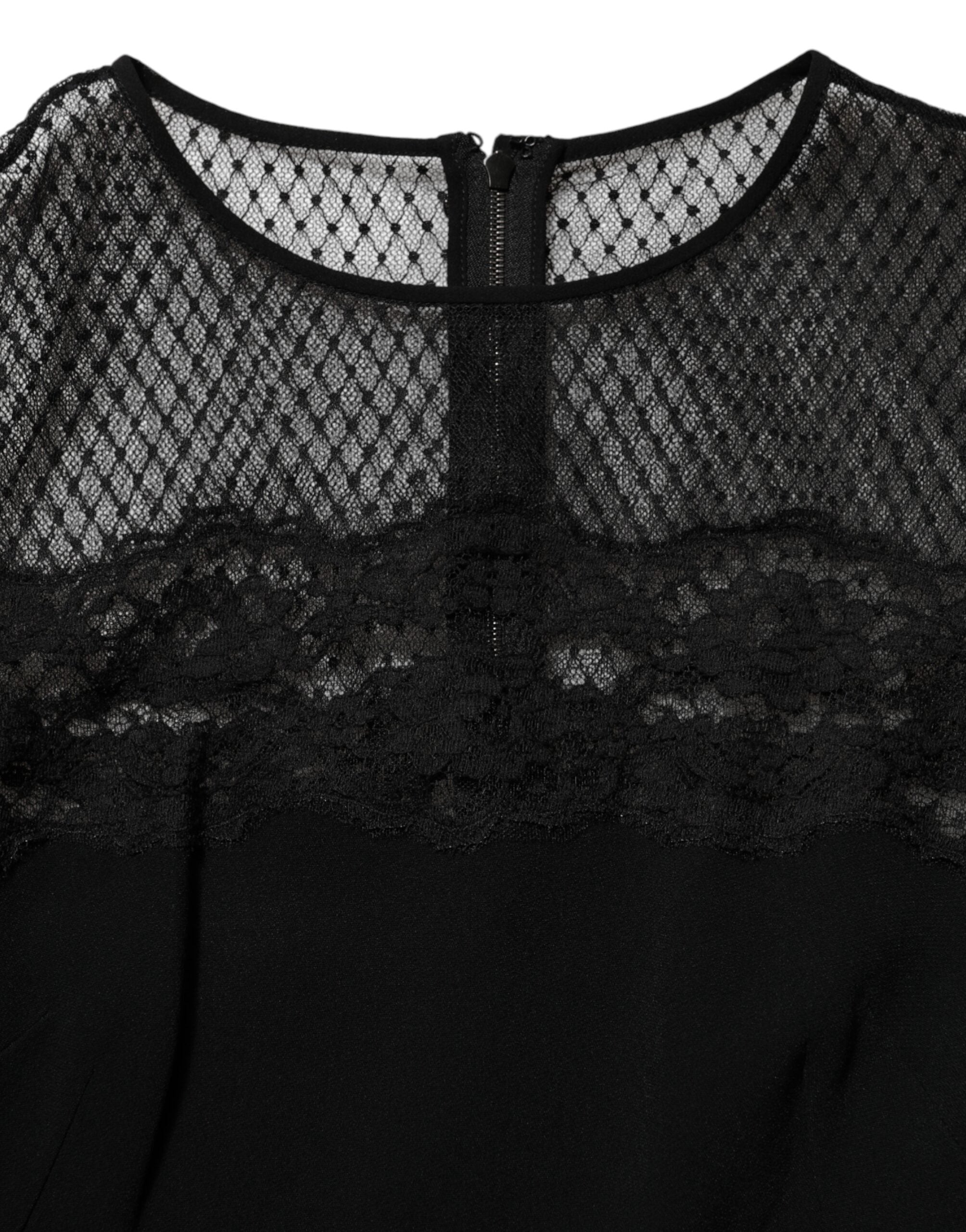 Dolce & Gabbana Black Floral Lace Trim Sheath A-line Dress Dolce & Gabbana