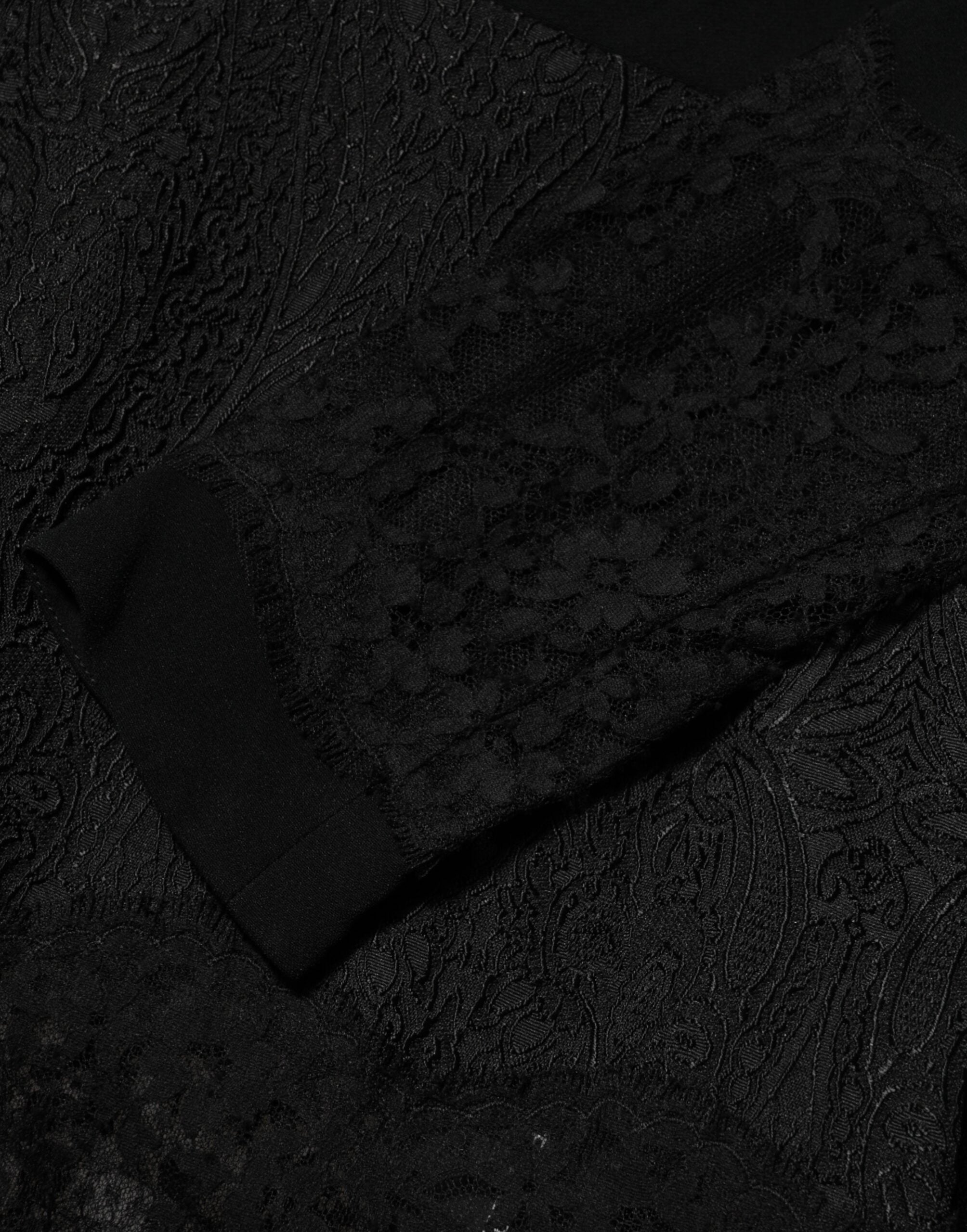 Dolce & Gabbana Black Floral Lace Trim Sheath A-line Dress Dolce & Gabbana
