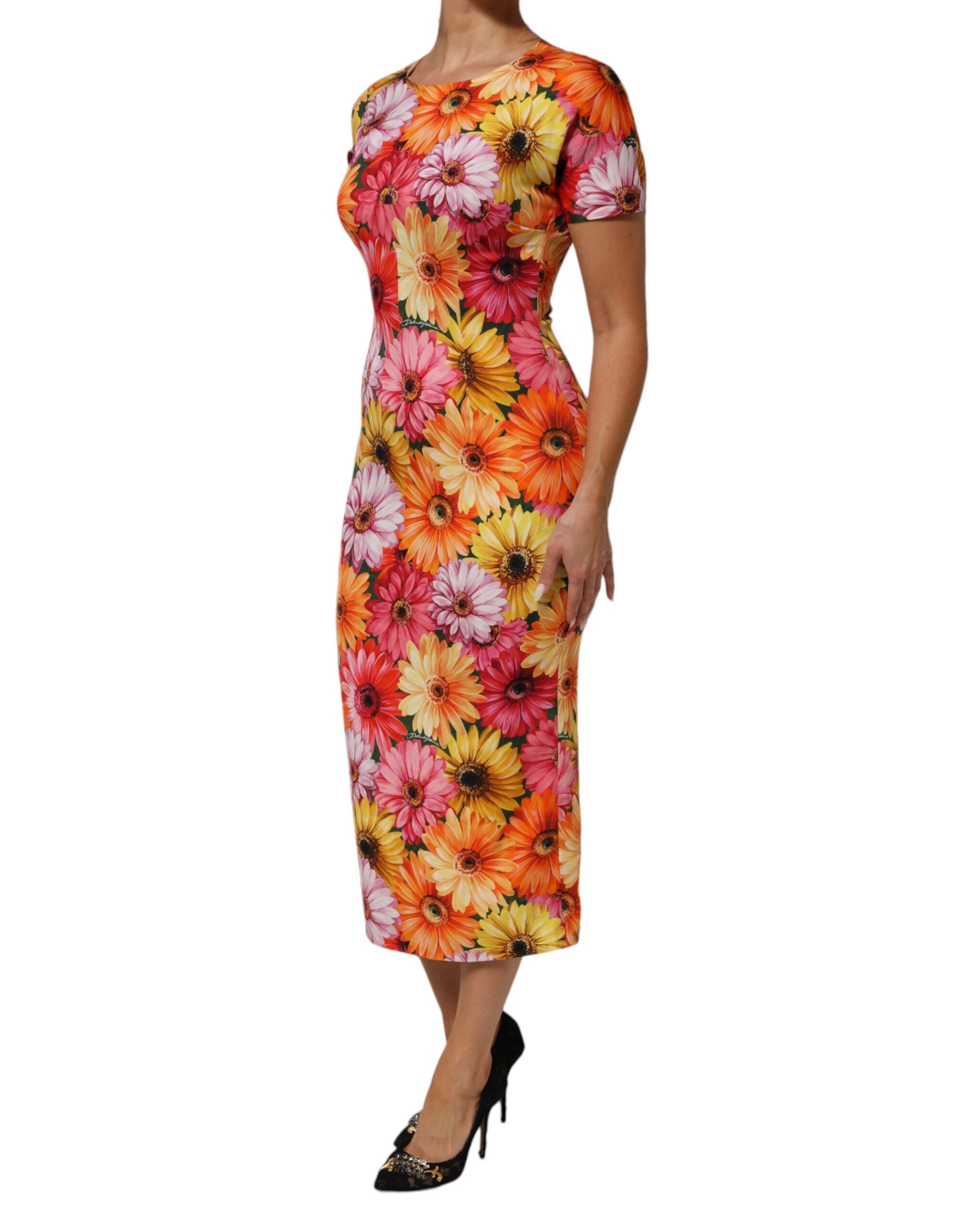 Dolce & Gabbana Multicolor Floral Print SilkSheath Midi Dress Dolce & Gabbana