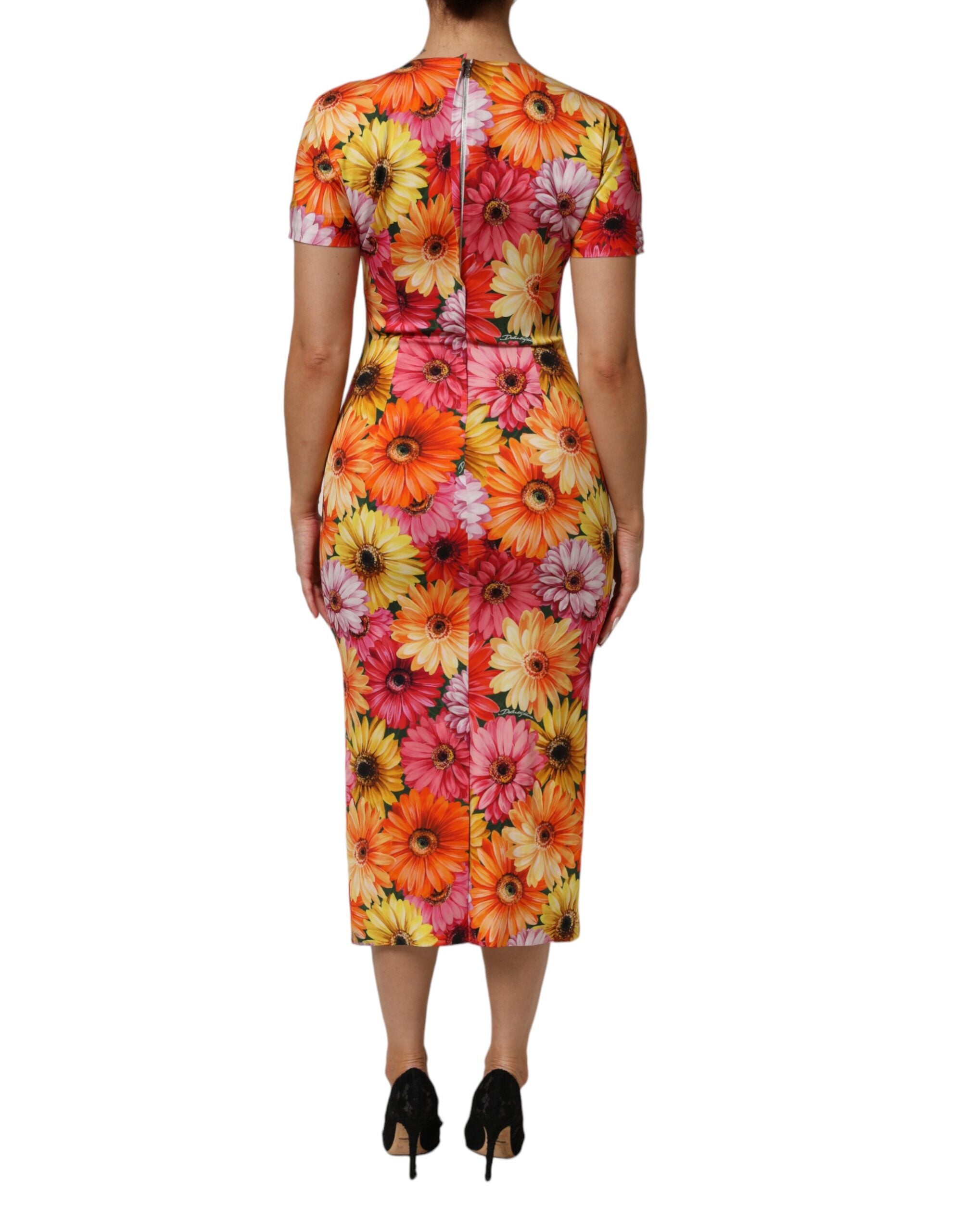 Dolce & Gabbana Multicolor Floral Print SilkSheath Midi Dress Dolce & Gabbana