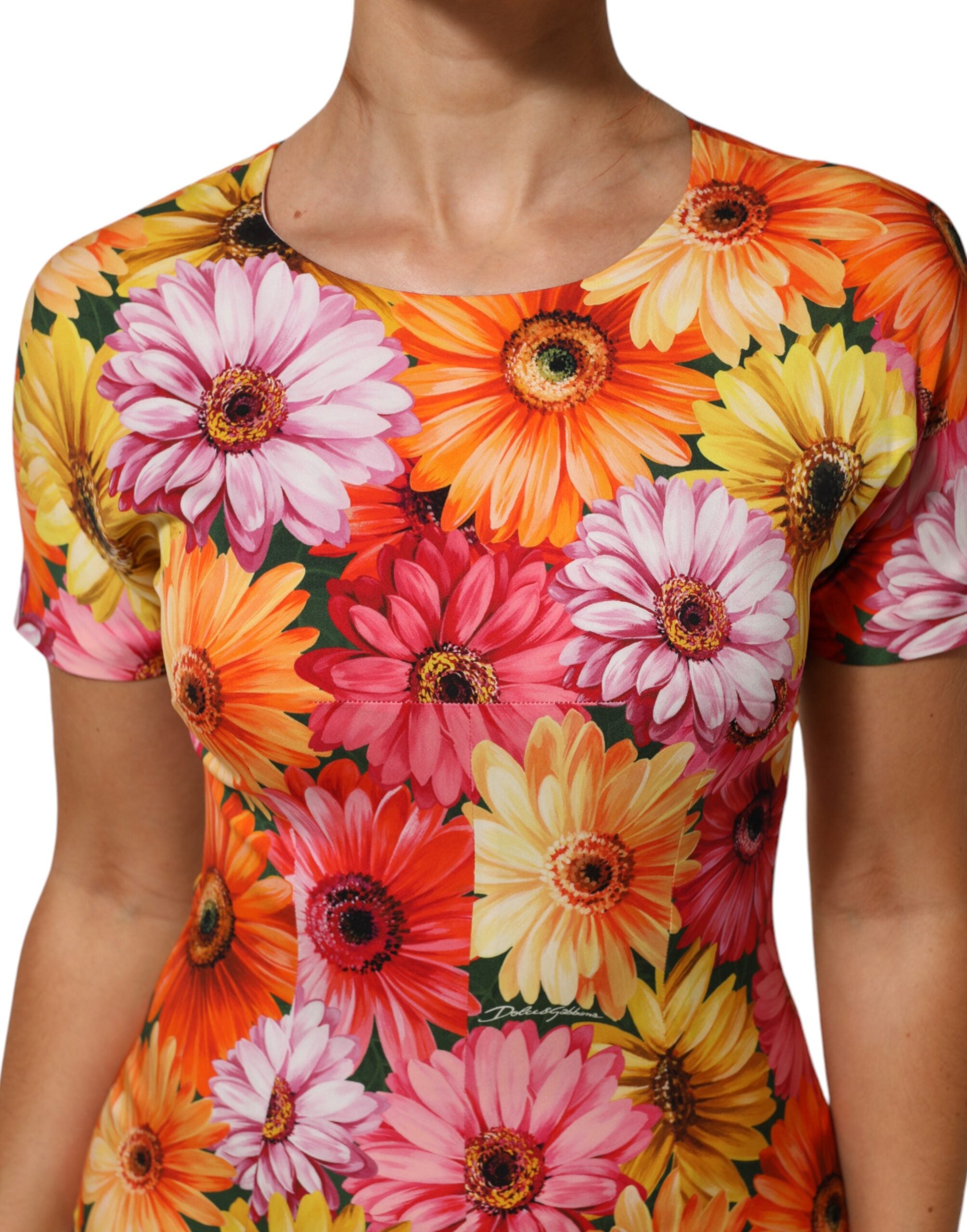 Dolce & Gabbana Multicolor Floral Print SilkSheath Midi Dress Dolce & Gabbana