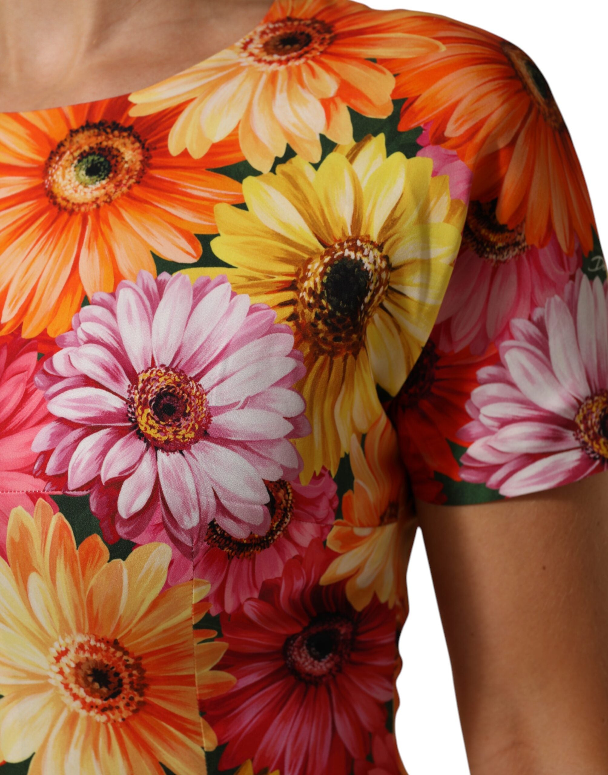Dolce & Gabbana Multicolor Floral Print SilkSheath Midi Dress Dolce & Gabbana