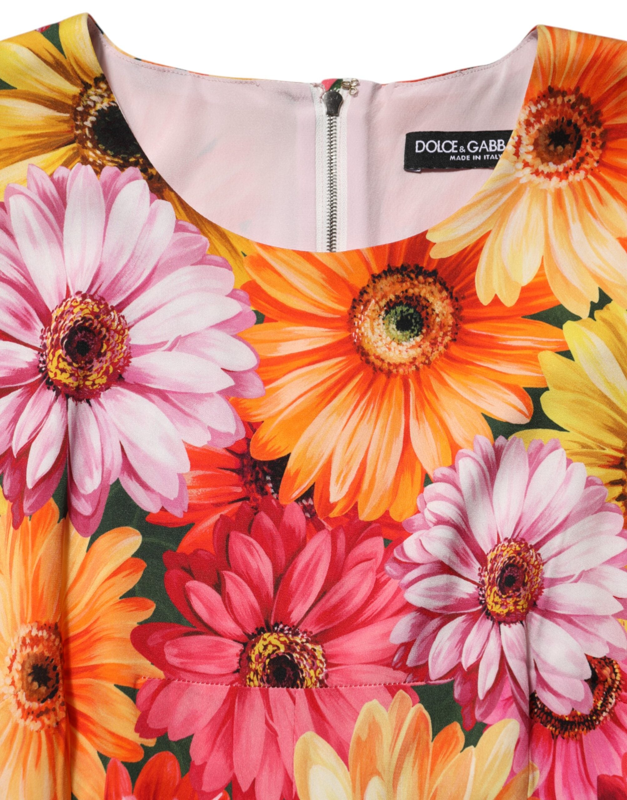 Dolce & Gabbana Multicolor Floral Print SilkSheath Midi Dress Dolce & Gabbana