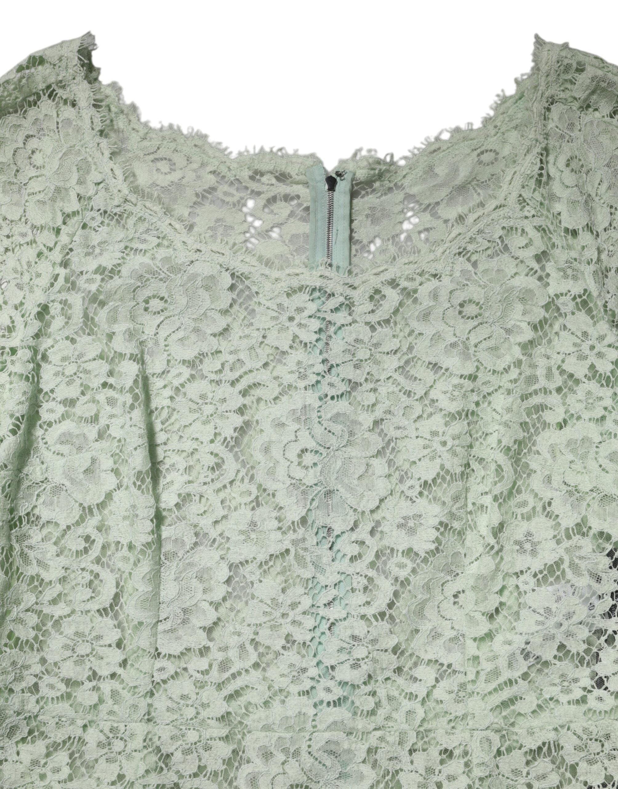 Dolce & Gabbana Mint Green Floral Lace Trim Midi Dress Dolce & Gabbana
