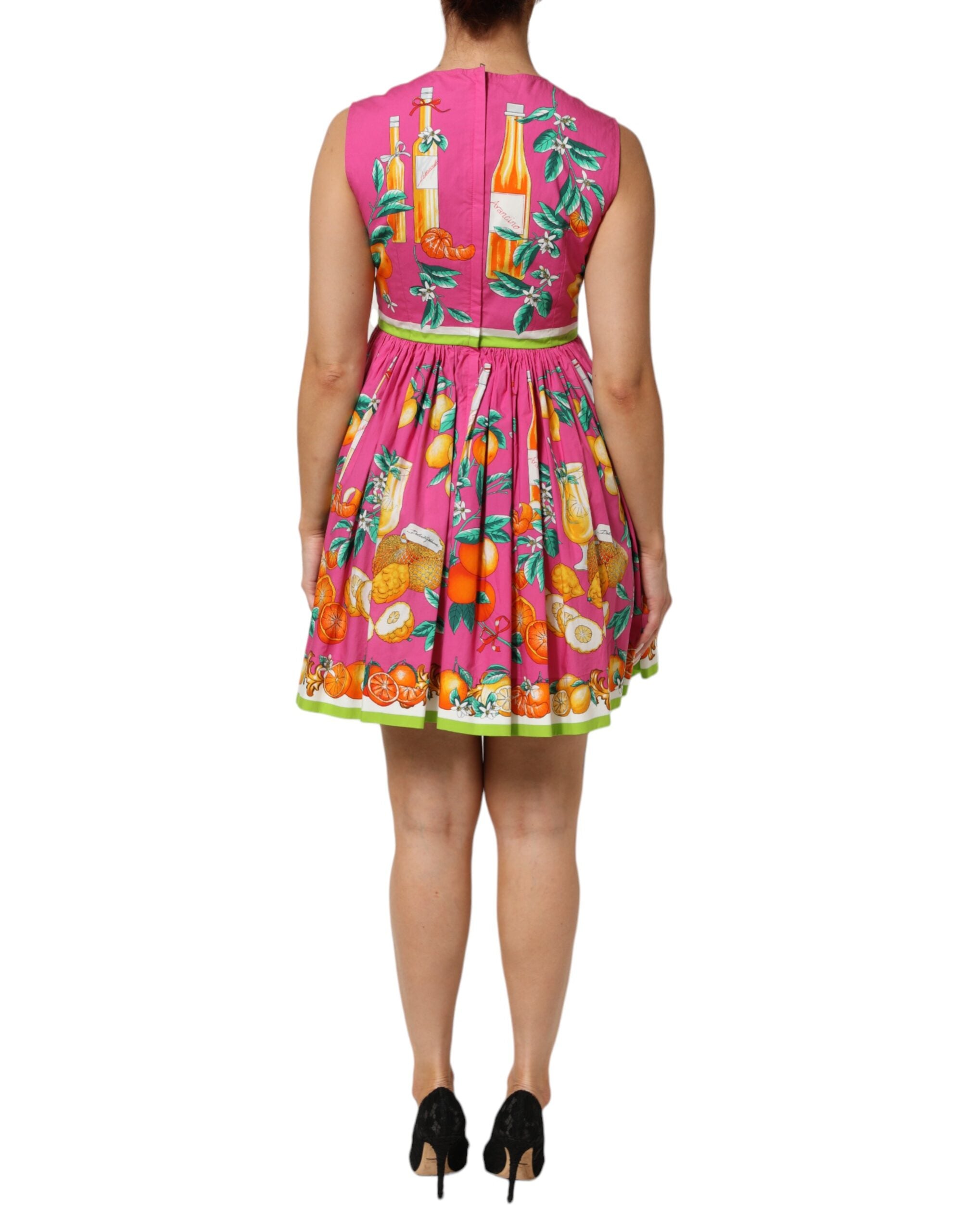 Dolce & Gabbana Pink Fruit Print A-line Mini Sleeveless Dress Dolce & Gabbana