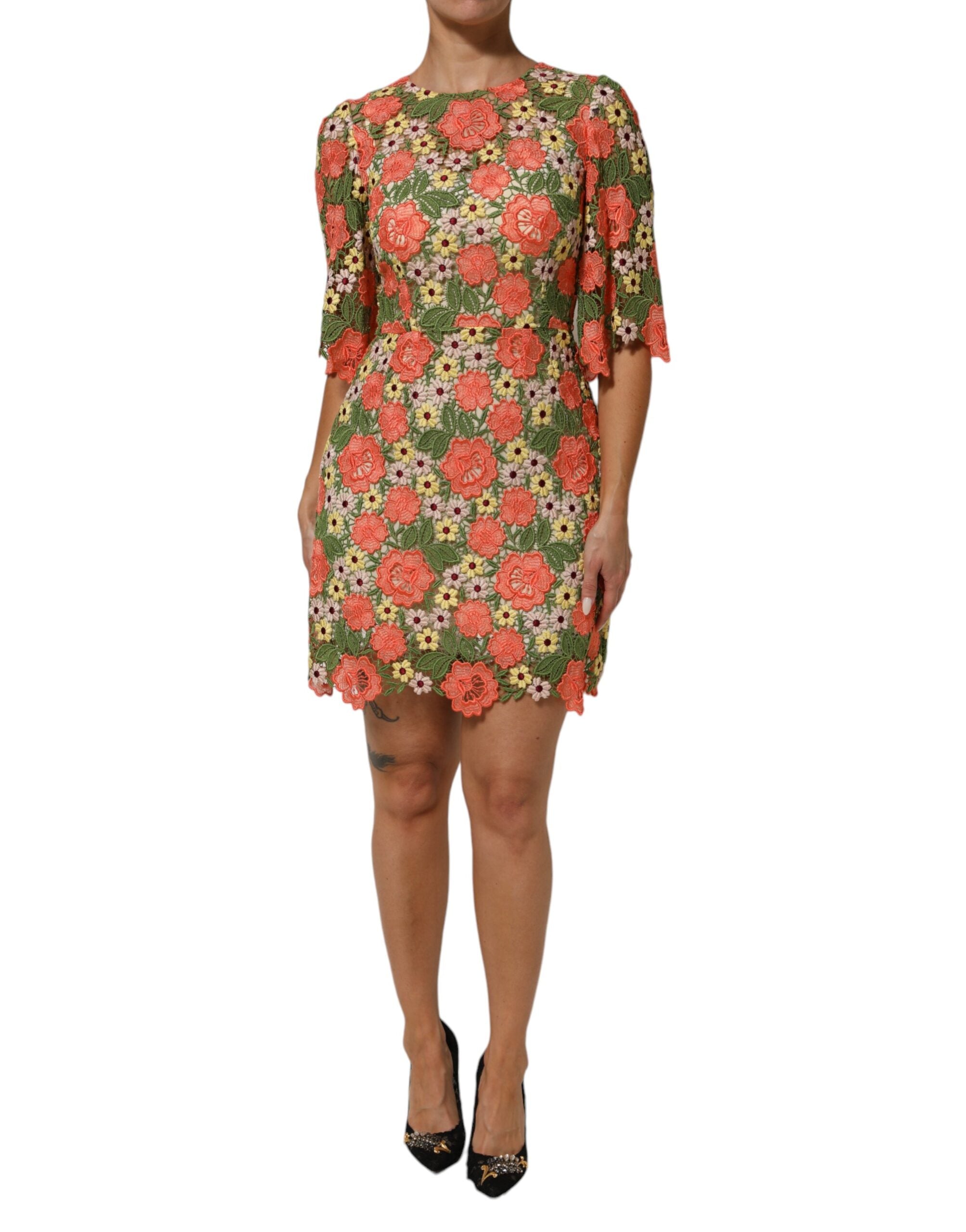 Dolce & Gabbana Multicolor Floral Embroidery Aline Mini Dress Dolce & Gabbana