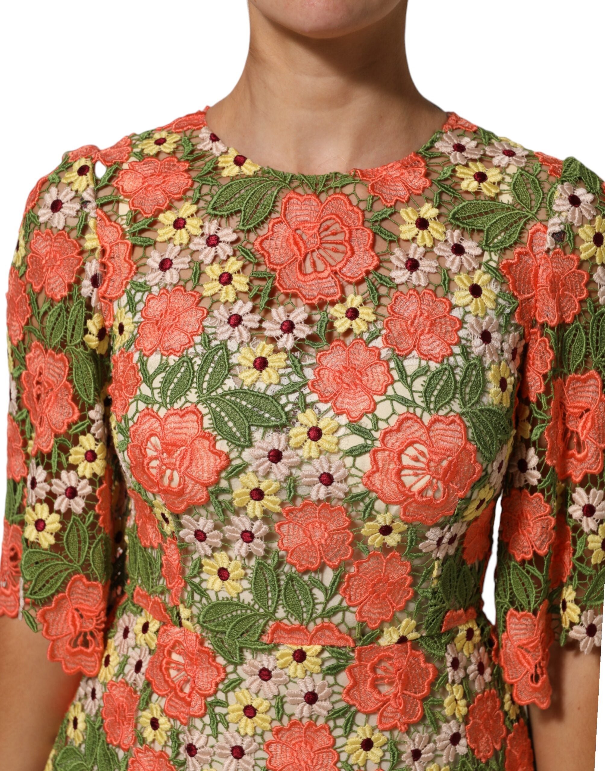 Dolce & Gabbana Multicolor Floral Embroidery Aline Mini Dress Dolce & Gabbana