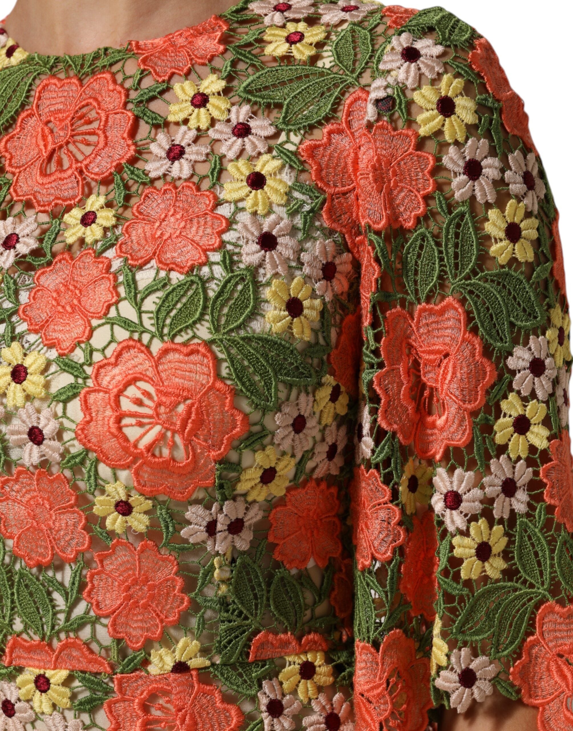 Dolce & Gabbana Multicolor Floral Embroidery Aline Mini Dress Dolce & Gabbana