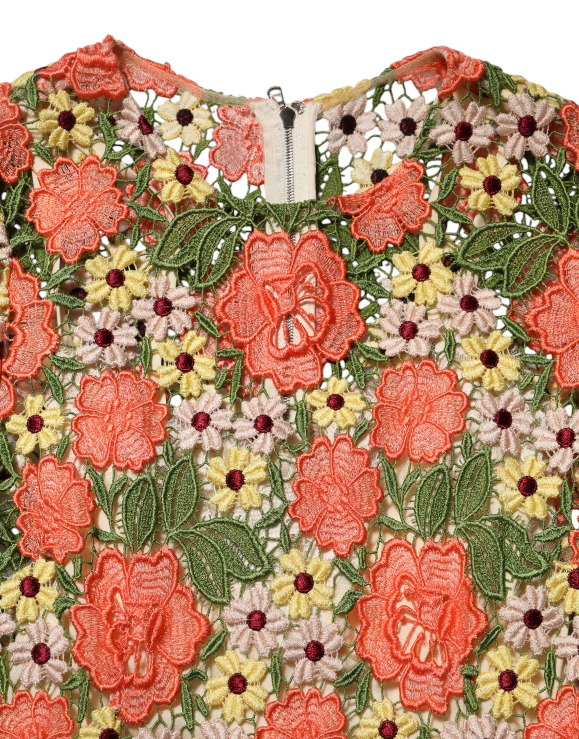 Dolce & Gabbana Multicolor Floral Embroidery Aline Mini Dress Dolce & Gabbana