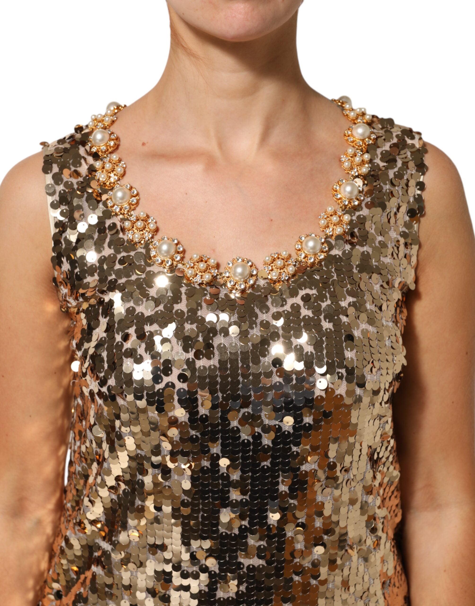 Dolce & Gabbana Gold Sequined Nylon A-line Sheath Mini Dress Dolce & Gabbana