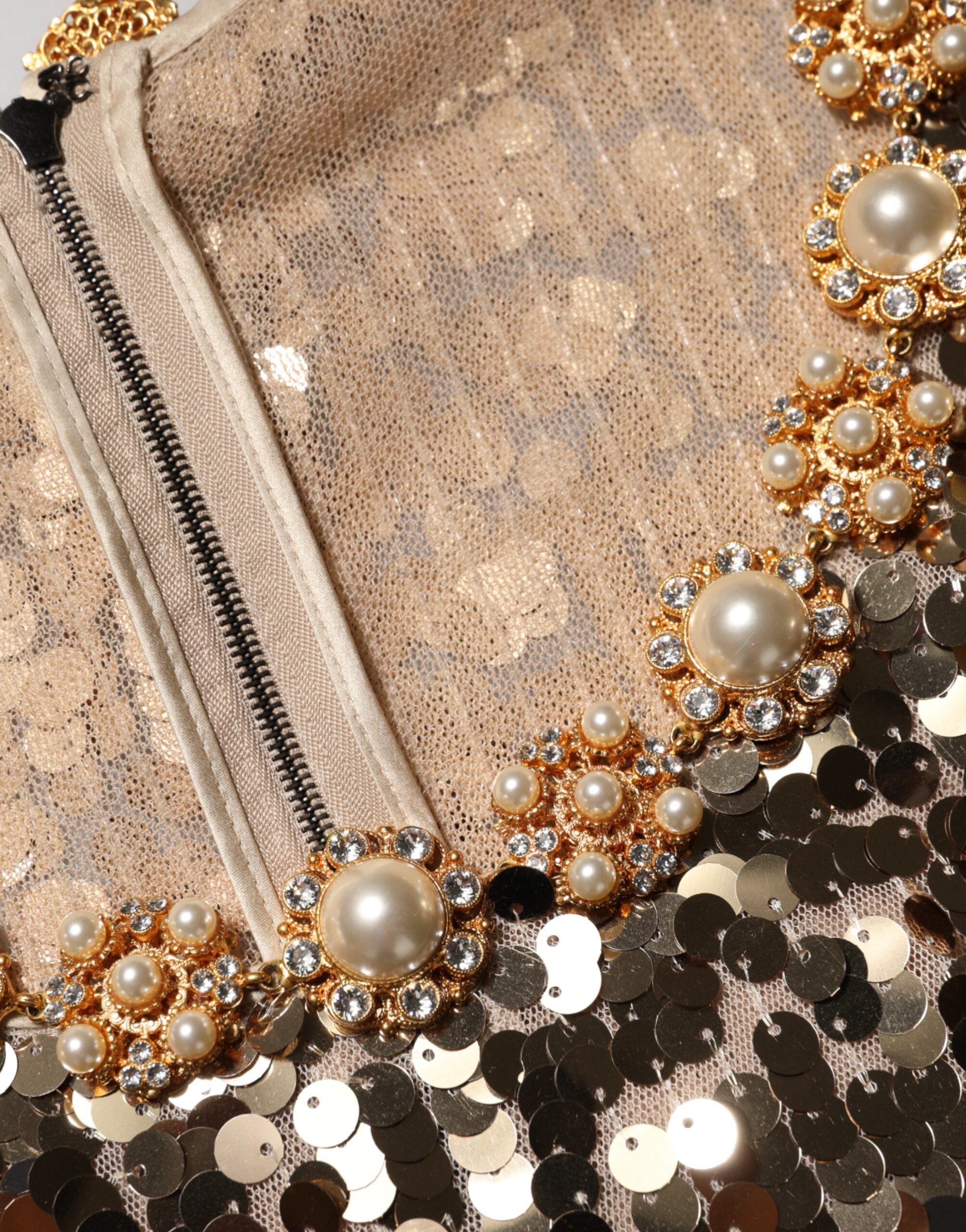 Dolce & Gabbana Gold Sequined Nylon A-line Sheath Mini Dress Dolce & Gabbana
