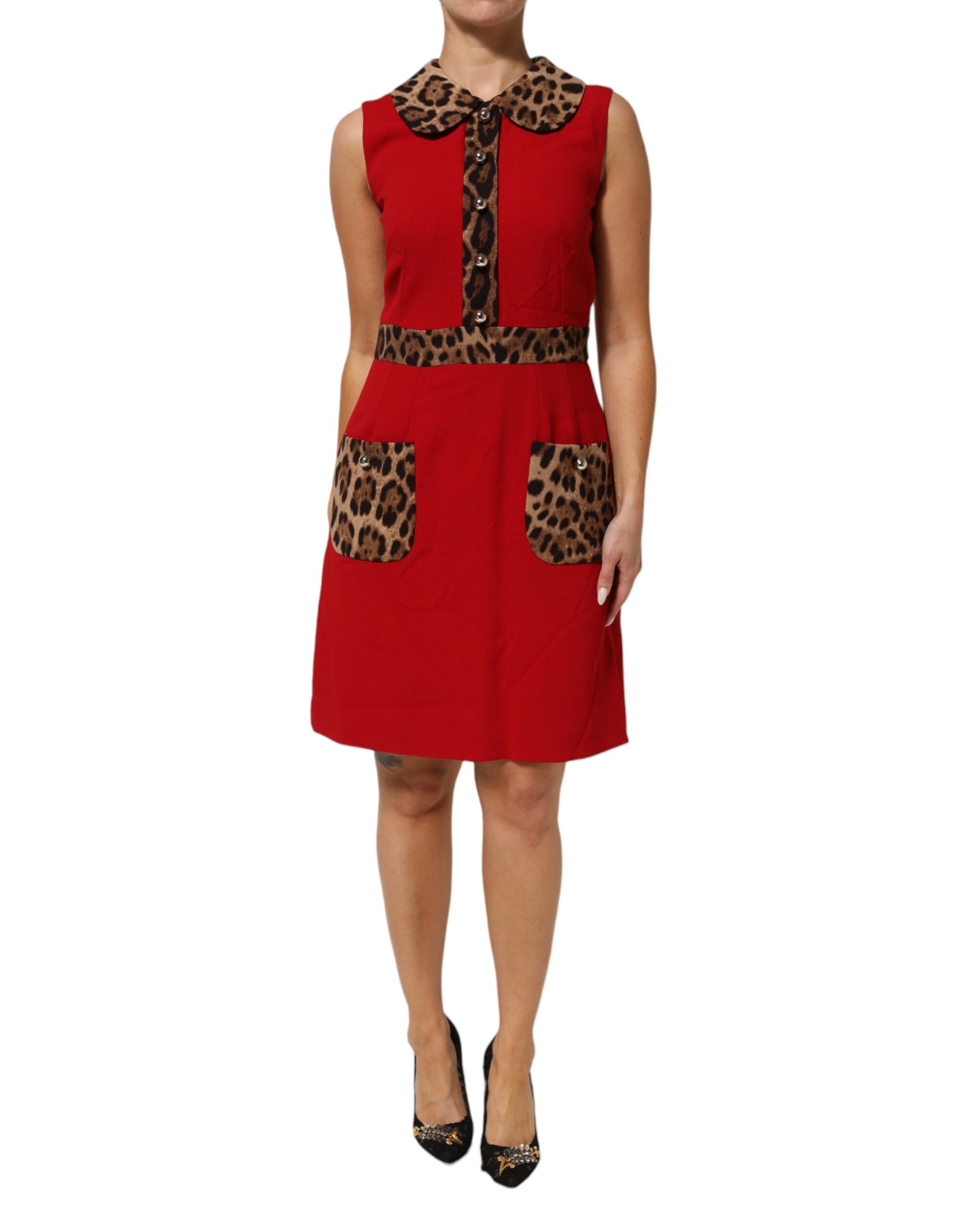 Dolce & Gabbana Red Leopard Viscose Sheath A-line Dress Dolce & Gabbana