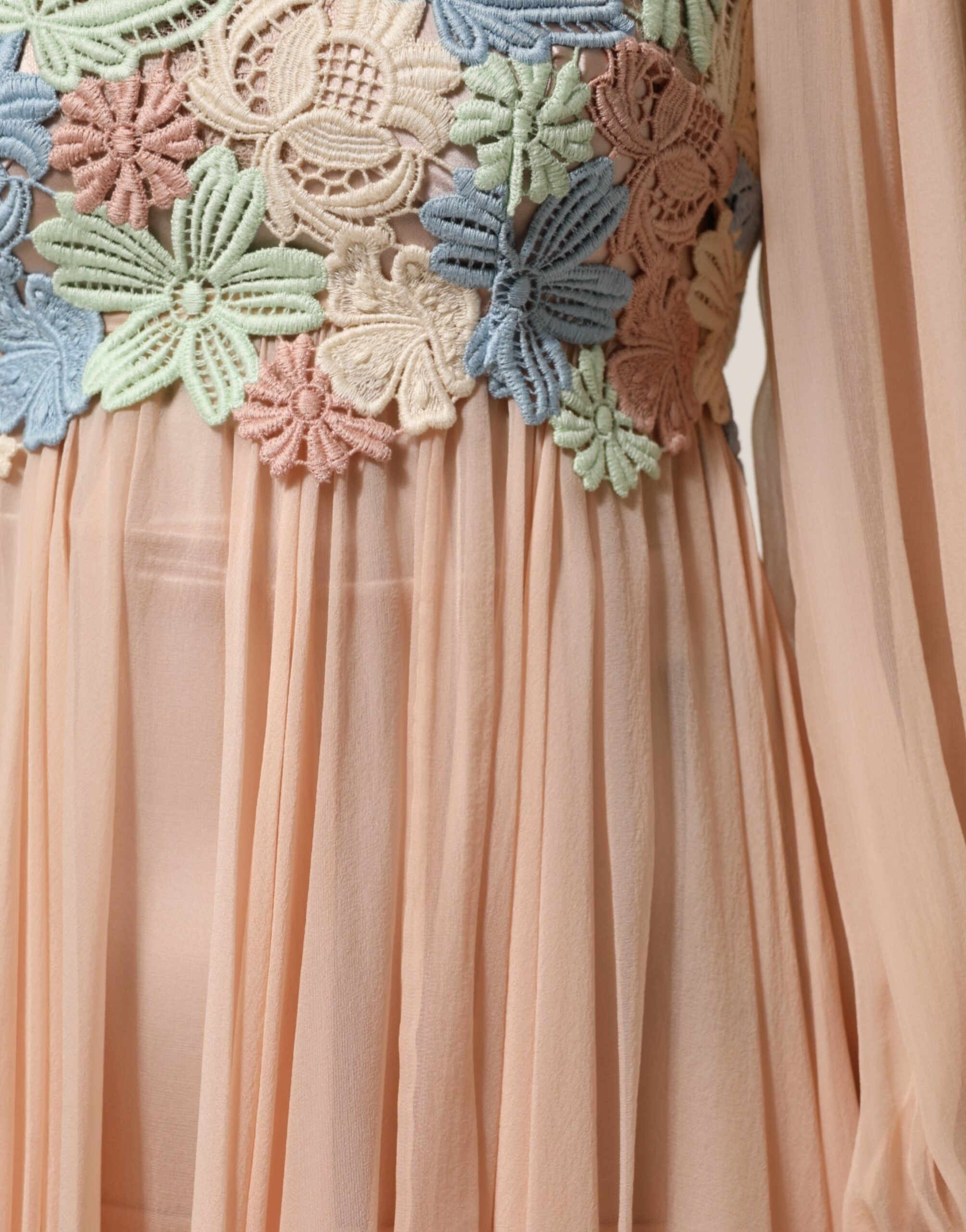 Dolce & Gabbana Pink Floral Embroidery Pleated A-line Dress Dolce & Gabbana