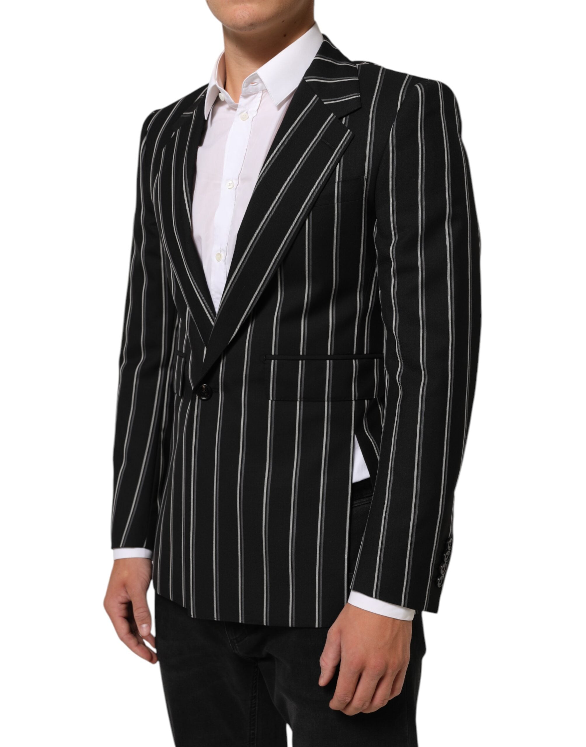 Dolce & Gabbana Black Stripes SICILIA 1 Button Suit Blazer Dolce & Gabbana