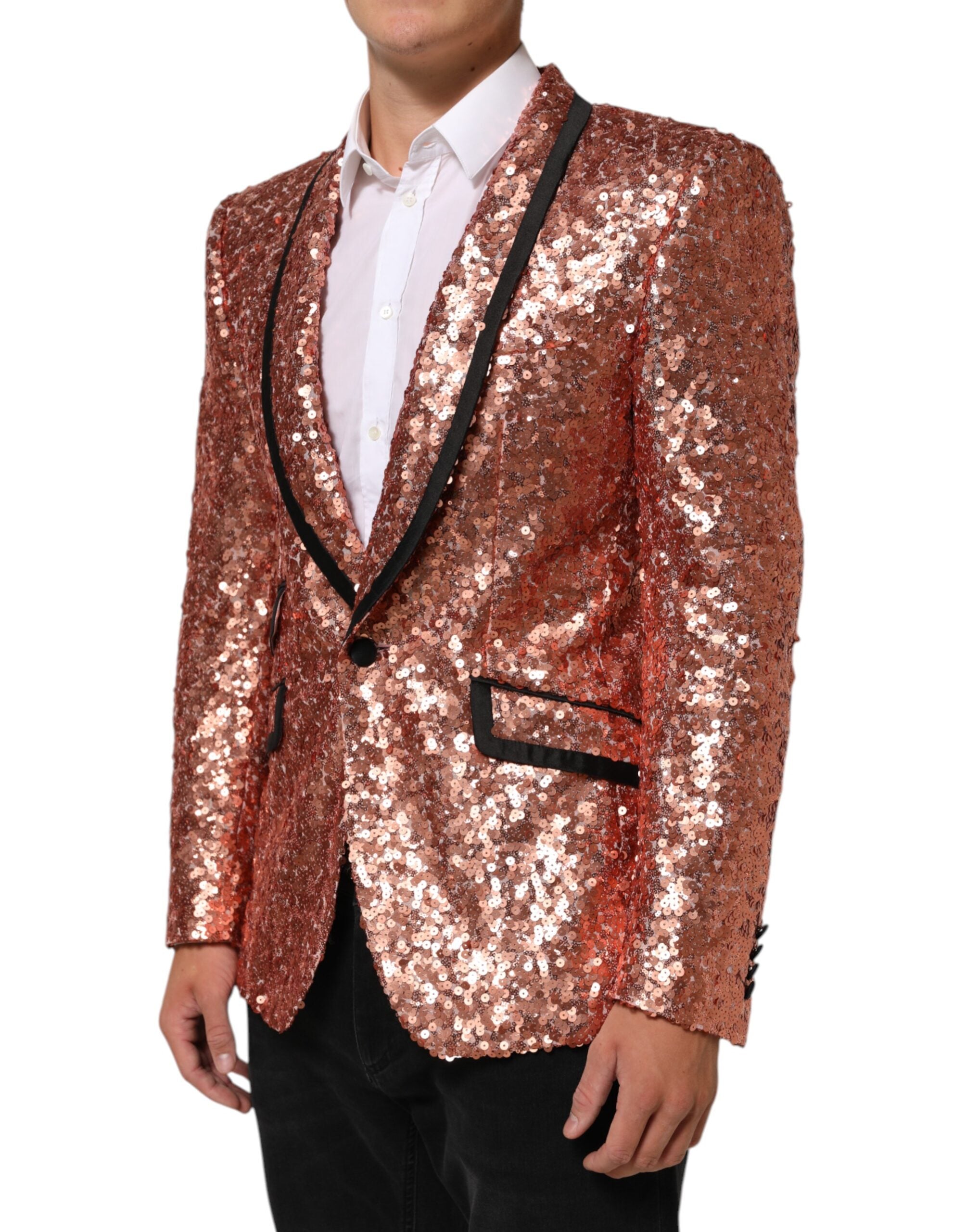 Dolce & Gabbana Pink Sequin SICILIA 1 Button Men Suit Blazer Dolce & Gabbana