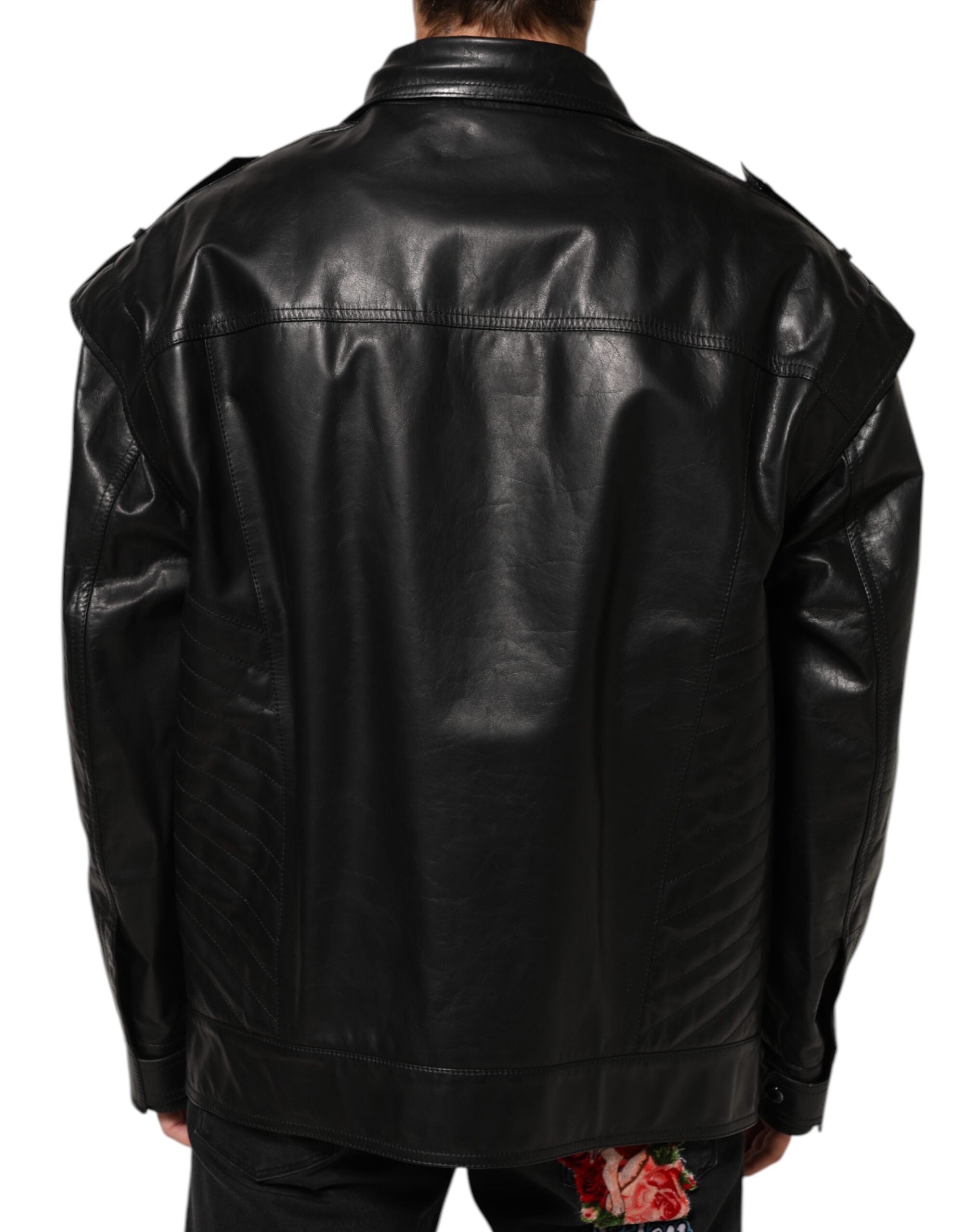 Dolce & Gabbana Black Leather Full Zip Biker Blouson Jacket Dolce & Gabbana
