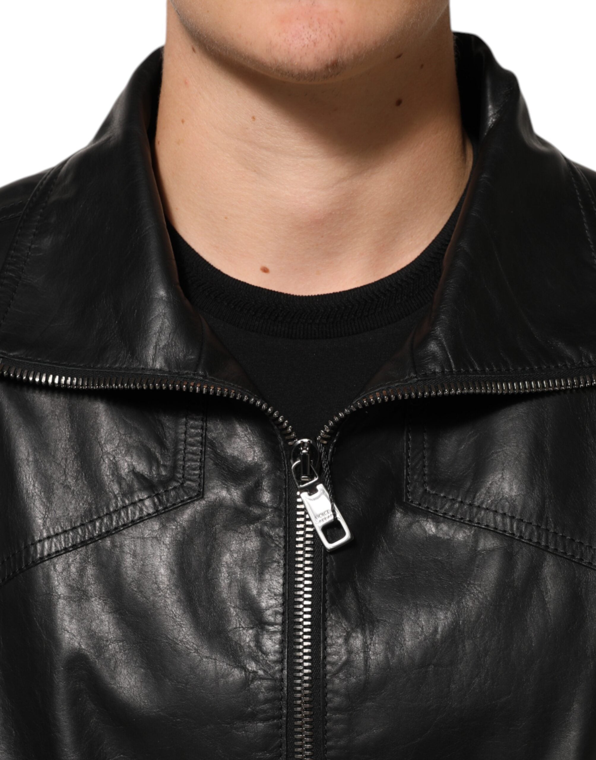 Dolce & Gabbana Black Leather Full Zip Biker Blouson Jacket Dolce & Gabbana