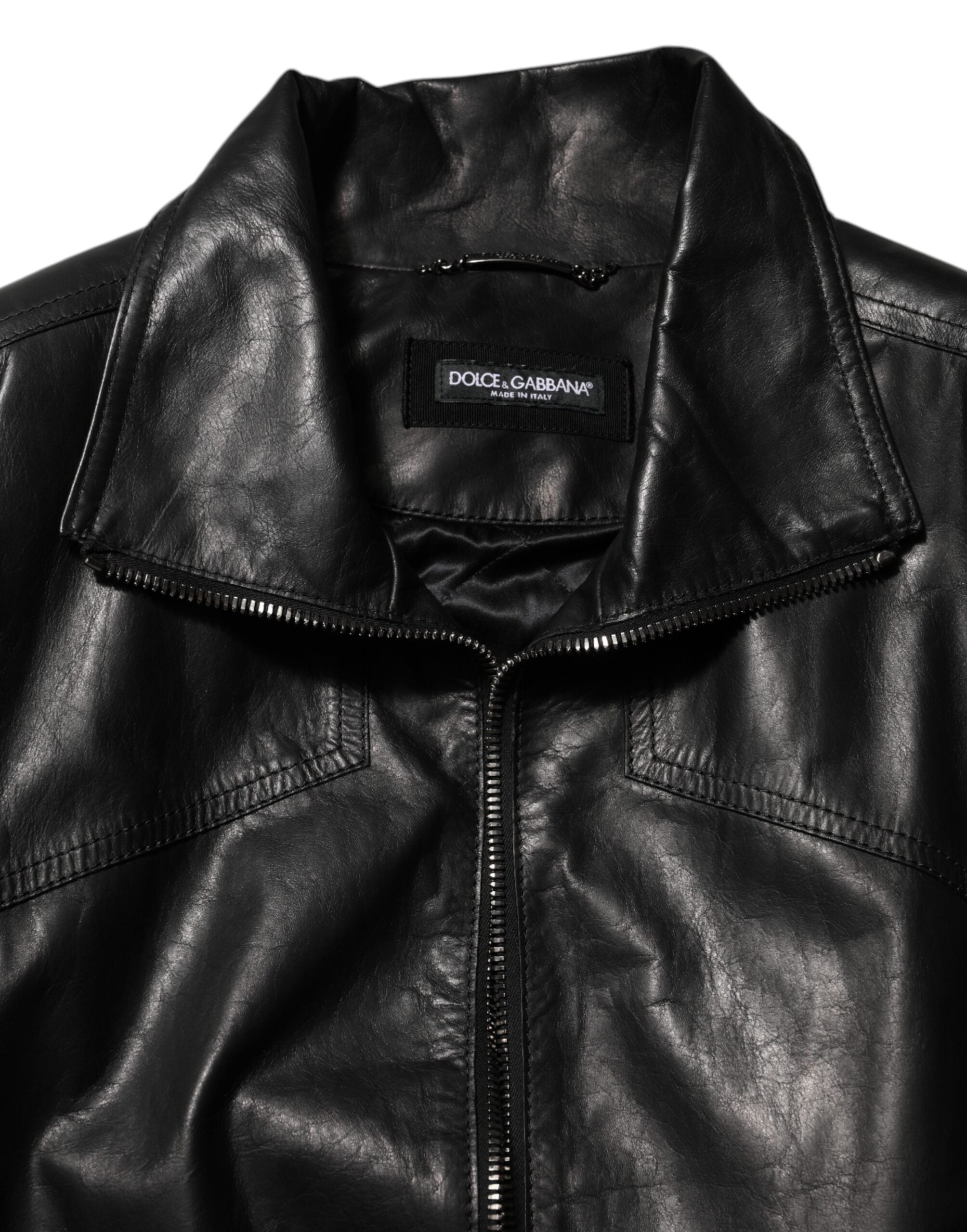 Dolce & Gabbana Black Leather Full Zip Biker Blouson Jacket Dolce & Gabbana