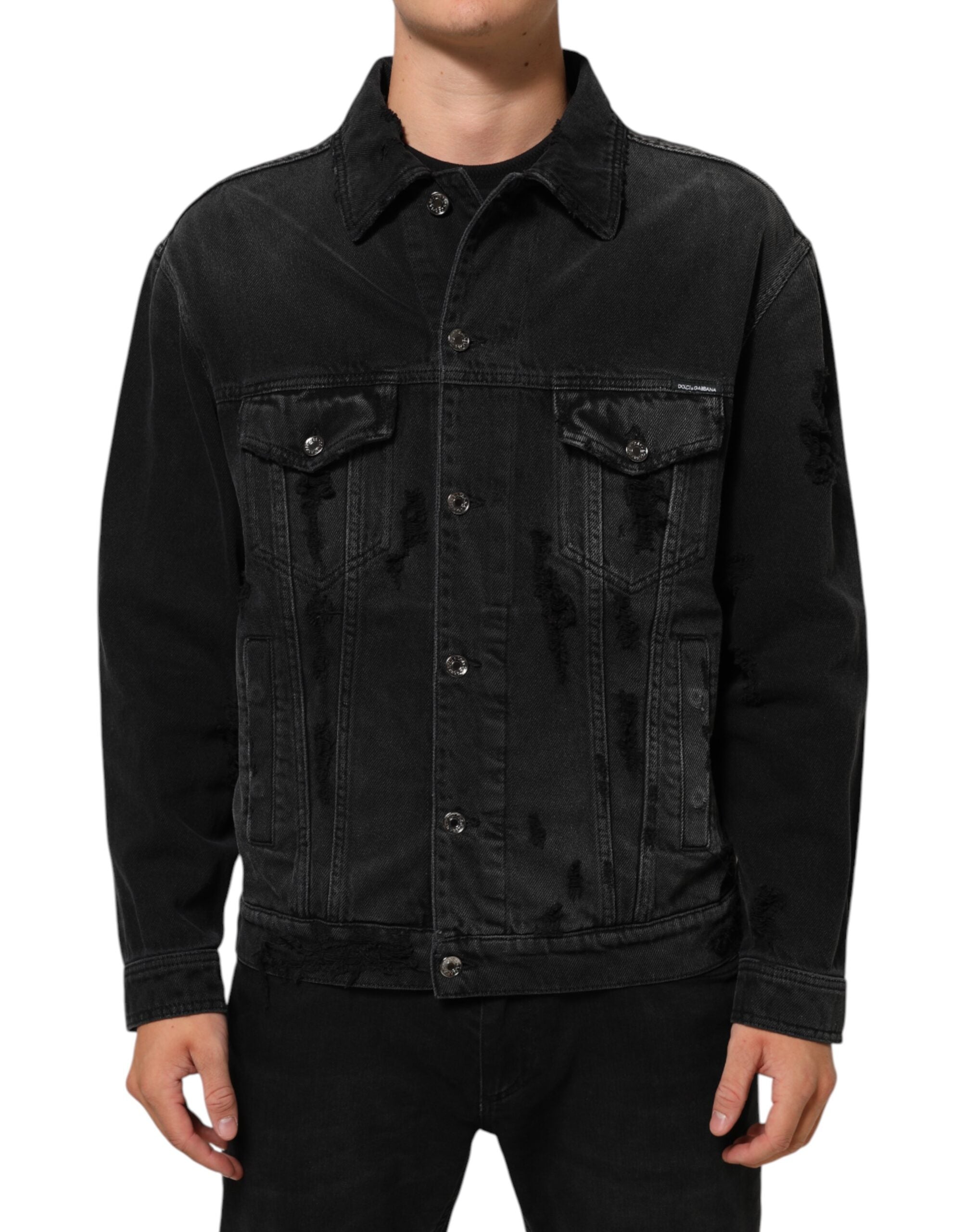 Dolce & Gabbana Black Cotton Stretch Denim Blouson Jacket Dolce & Gabbana