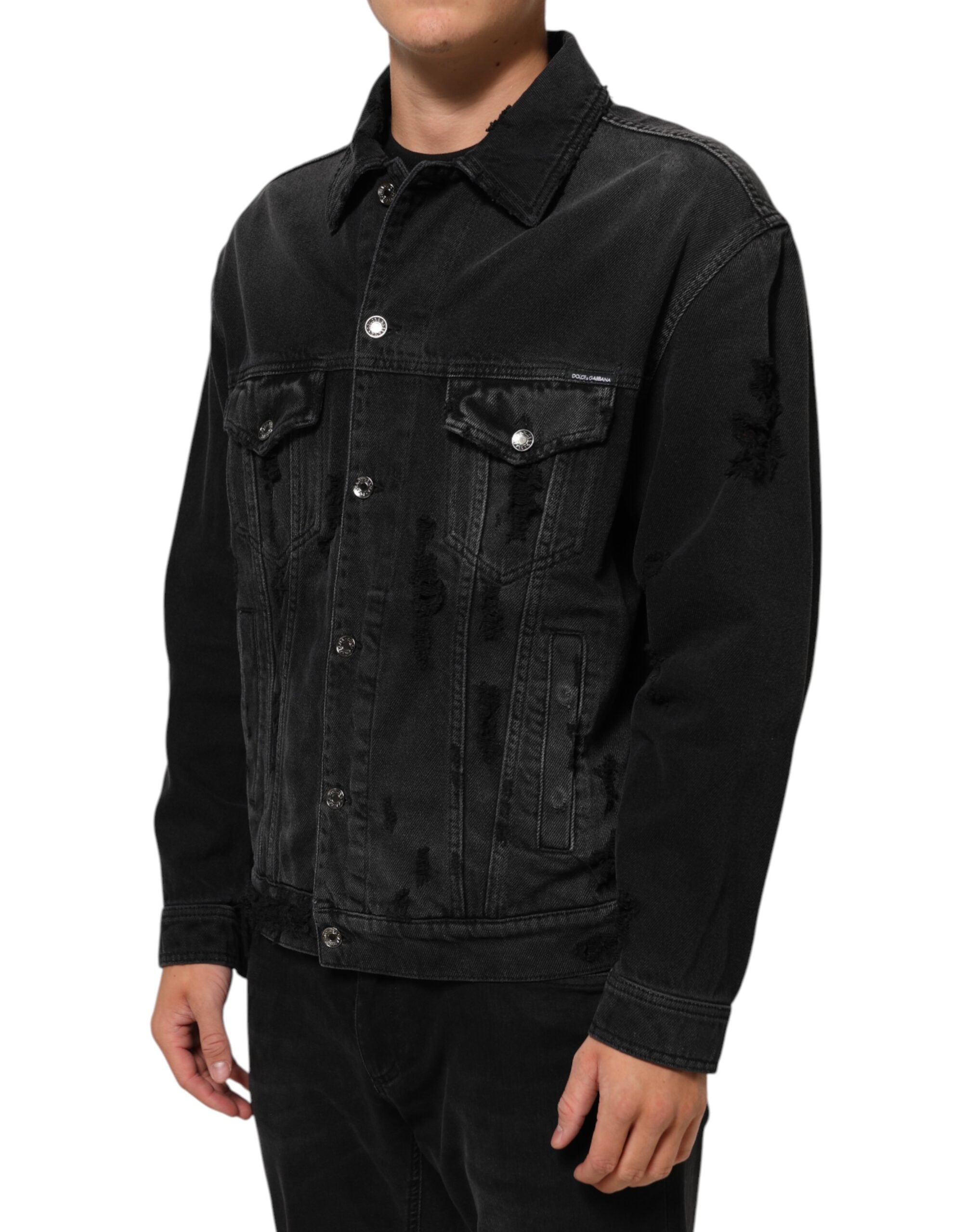 Dolce & Gabbana Black Cotton Stretch Denim Blouson Jacket Dolce & Gabbana