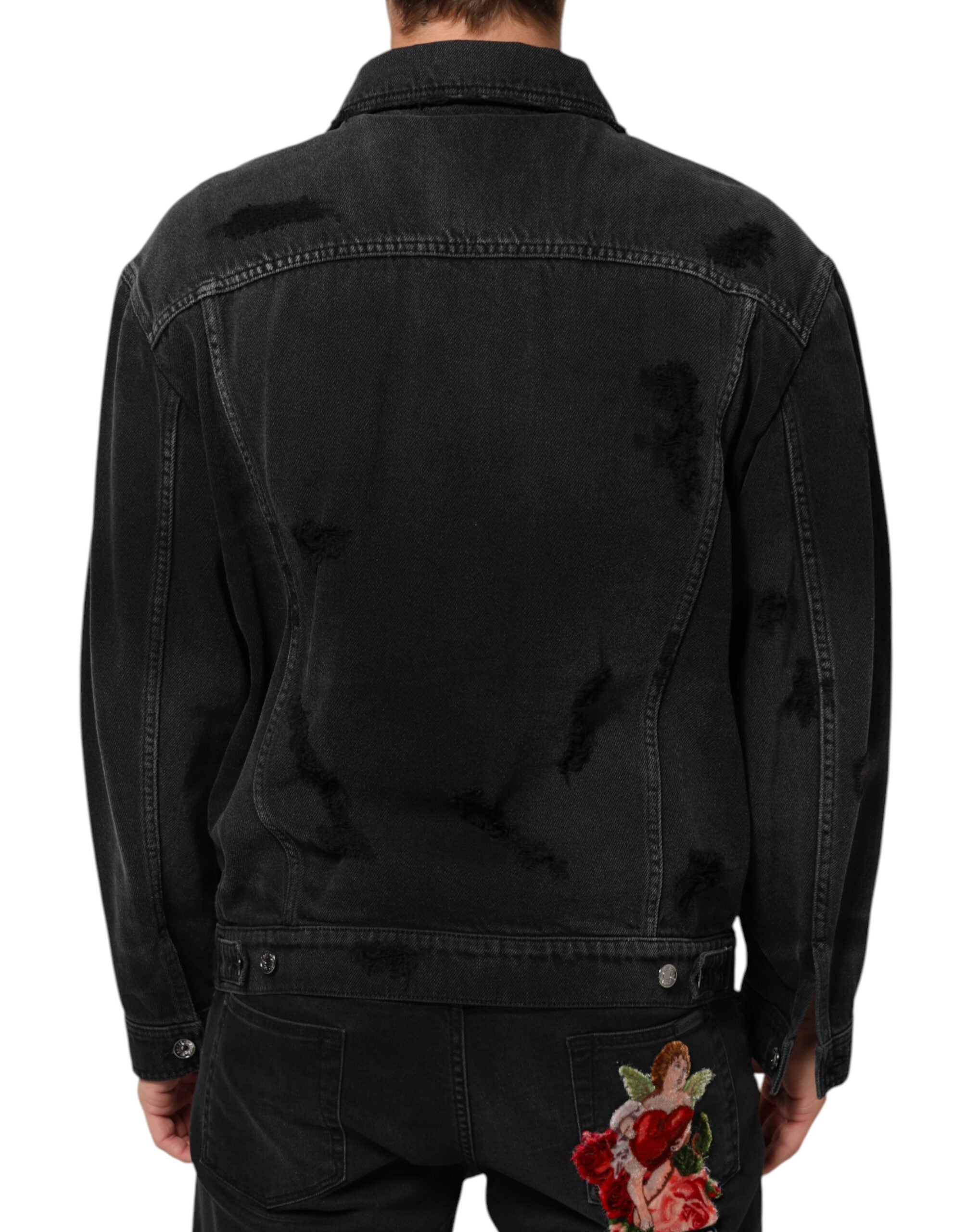 Dolce & Gabbana Black Cotton Stretch Denim Blouson Jacket Dolce & Gabbana