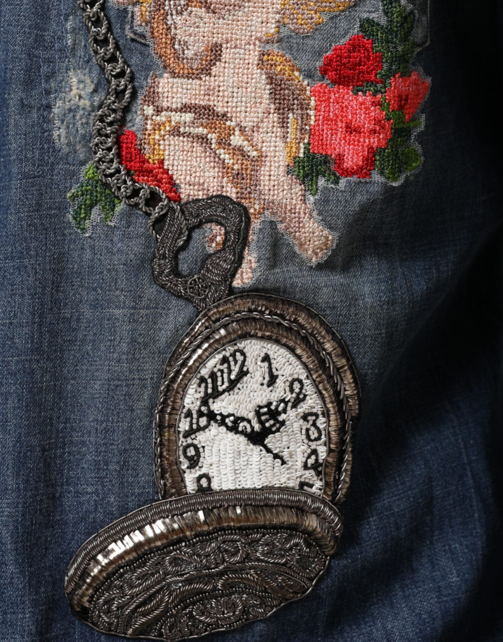 Dolce & Gabbana Blue Angel Patch Denim Buttoned Down Men Shirt Dolce & Gabbana