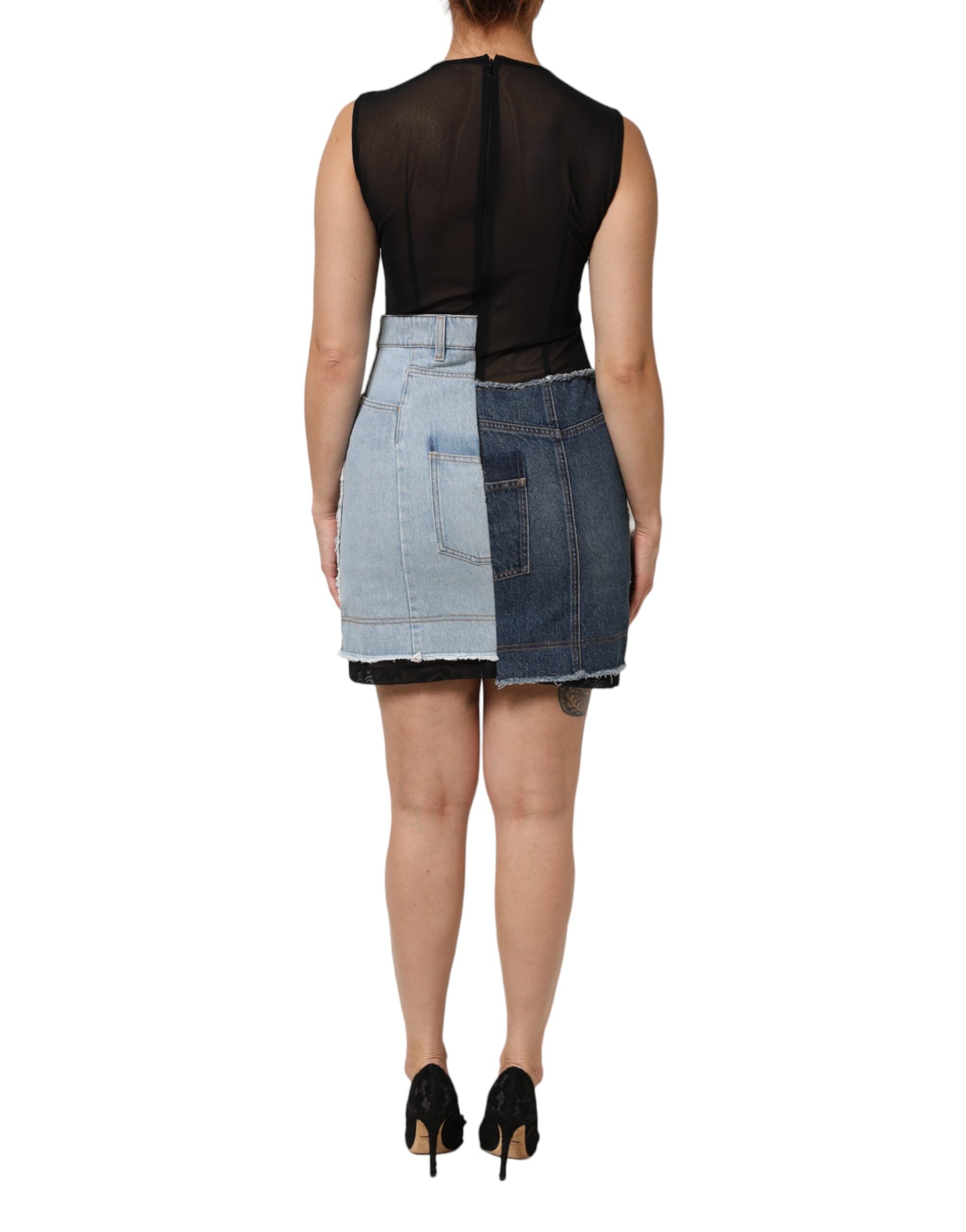 Dolce & Gabbana Blue Nylon Patchwork Denim Sheath Mini Dress Dolce & Gabbana