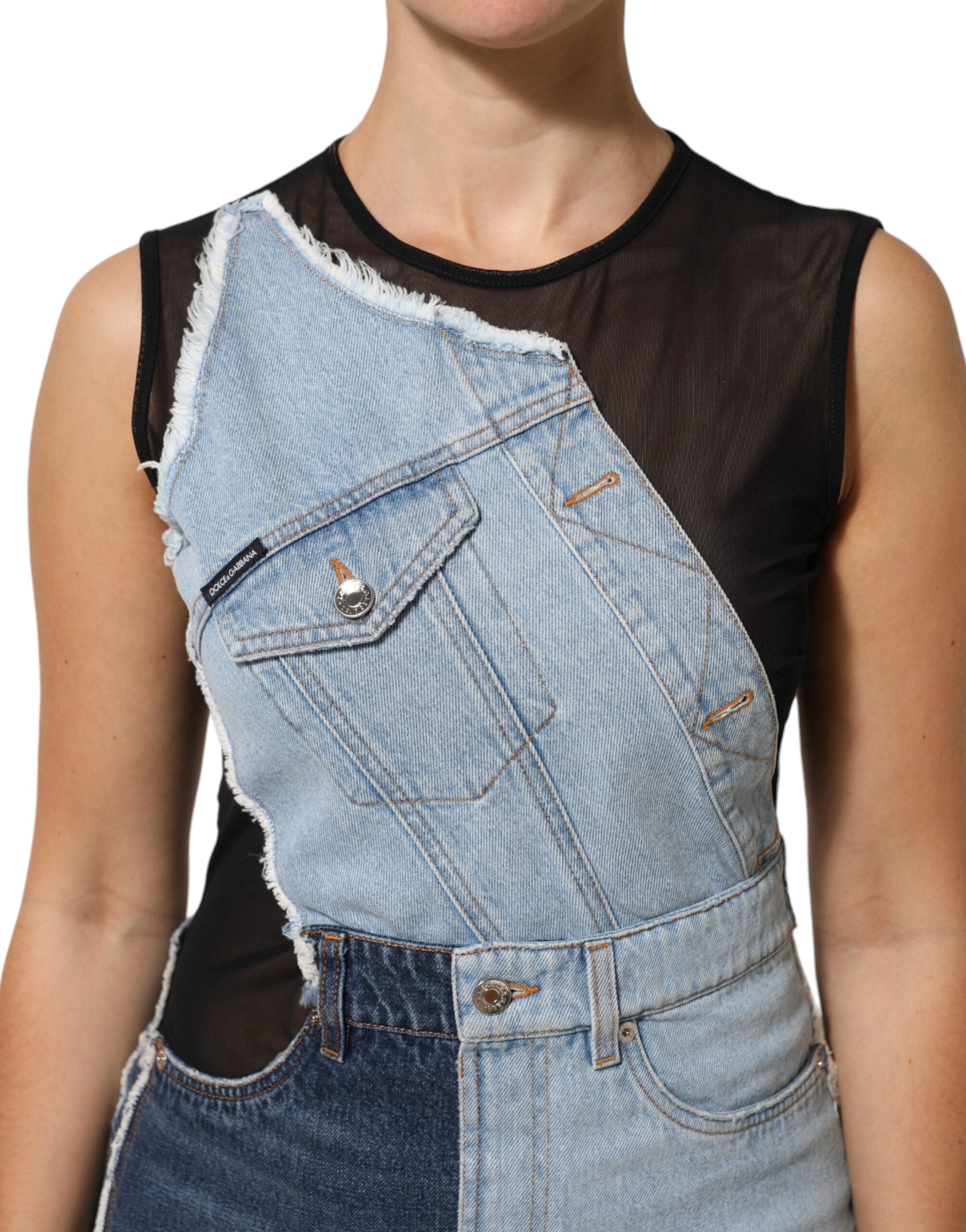 Dolce & Gabbana Blue Nylon Patchwork Denim Sheath Mini Dress Dolce & Gabbana