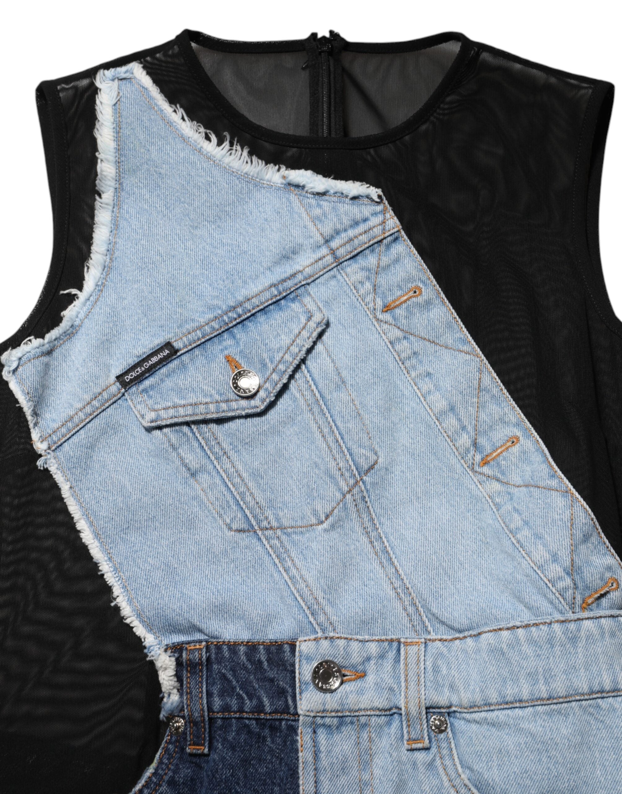 Dolce & Gabbana Blue Nylon Patchwork Denim Sheath Mini Dress Dolce & Gabbana