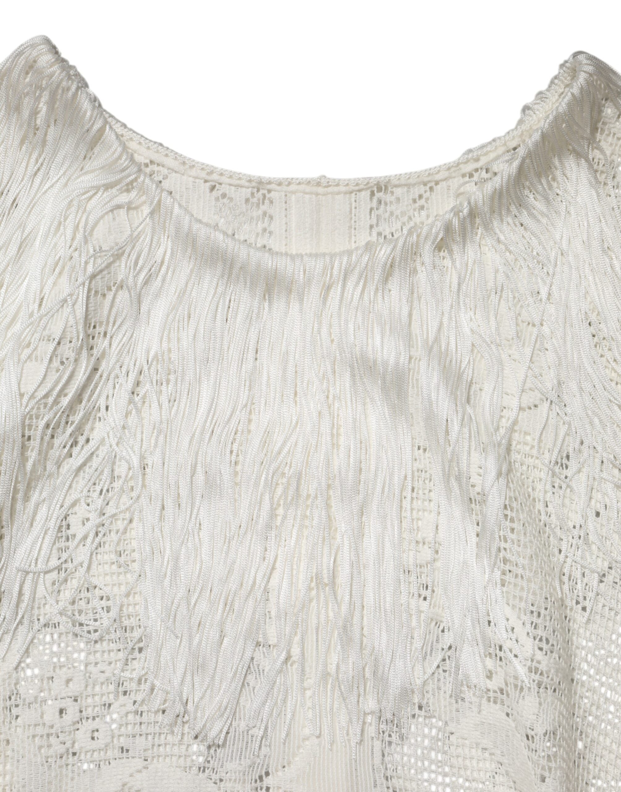 Dolce & Gabbana White Floral Lace Fringe Knee Length Dress Dolce & Gabbana