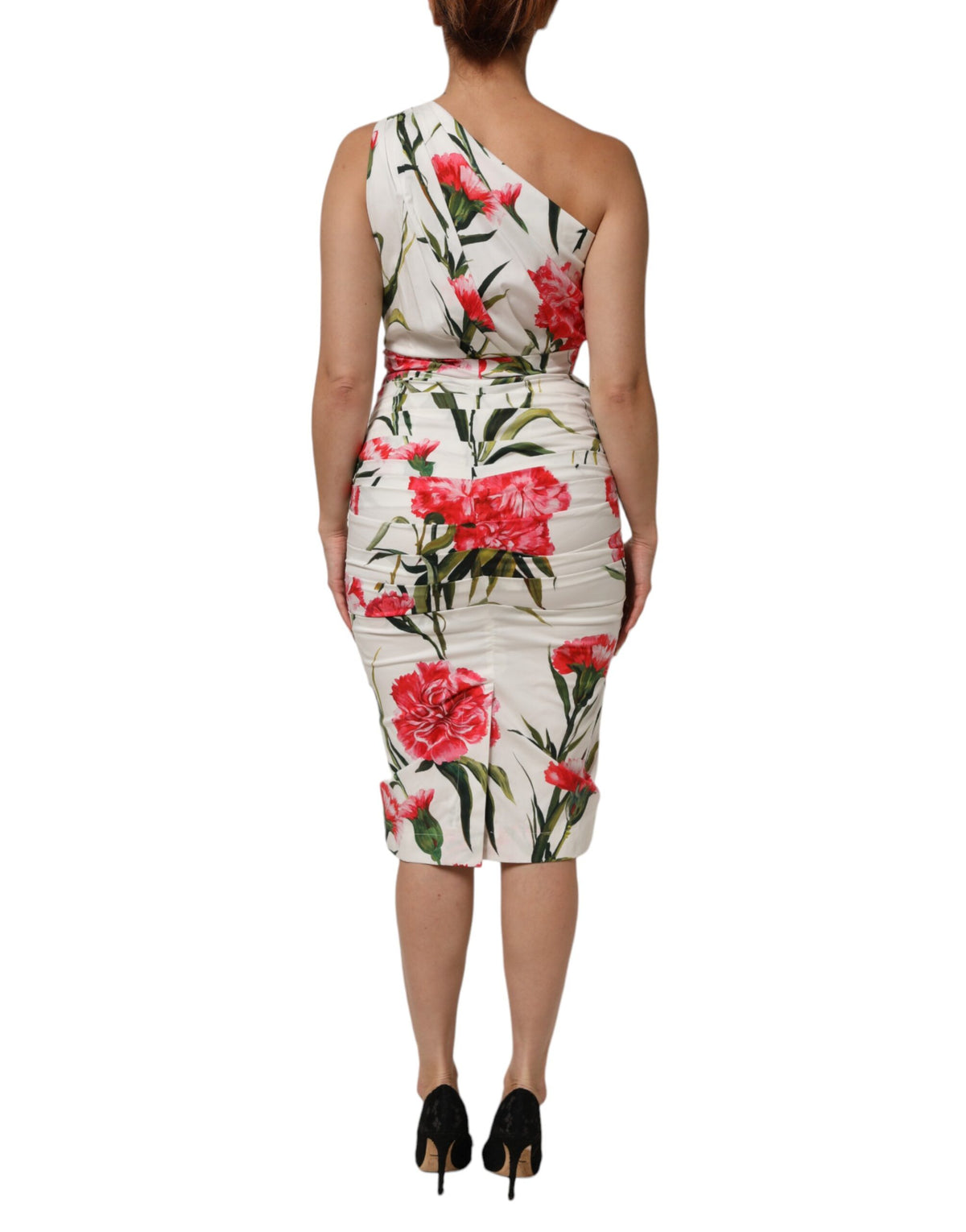 Dolce & Gabbana White Floral One Shoulder Sheath Dress