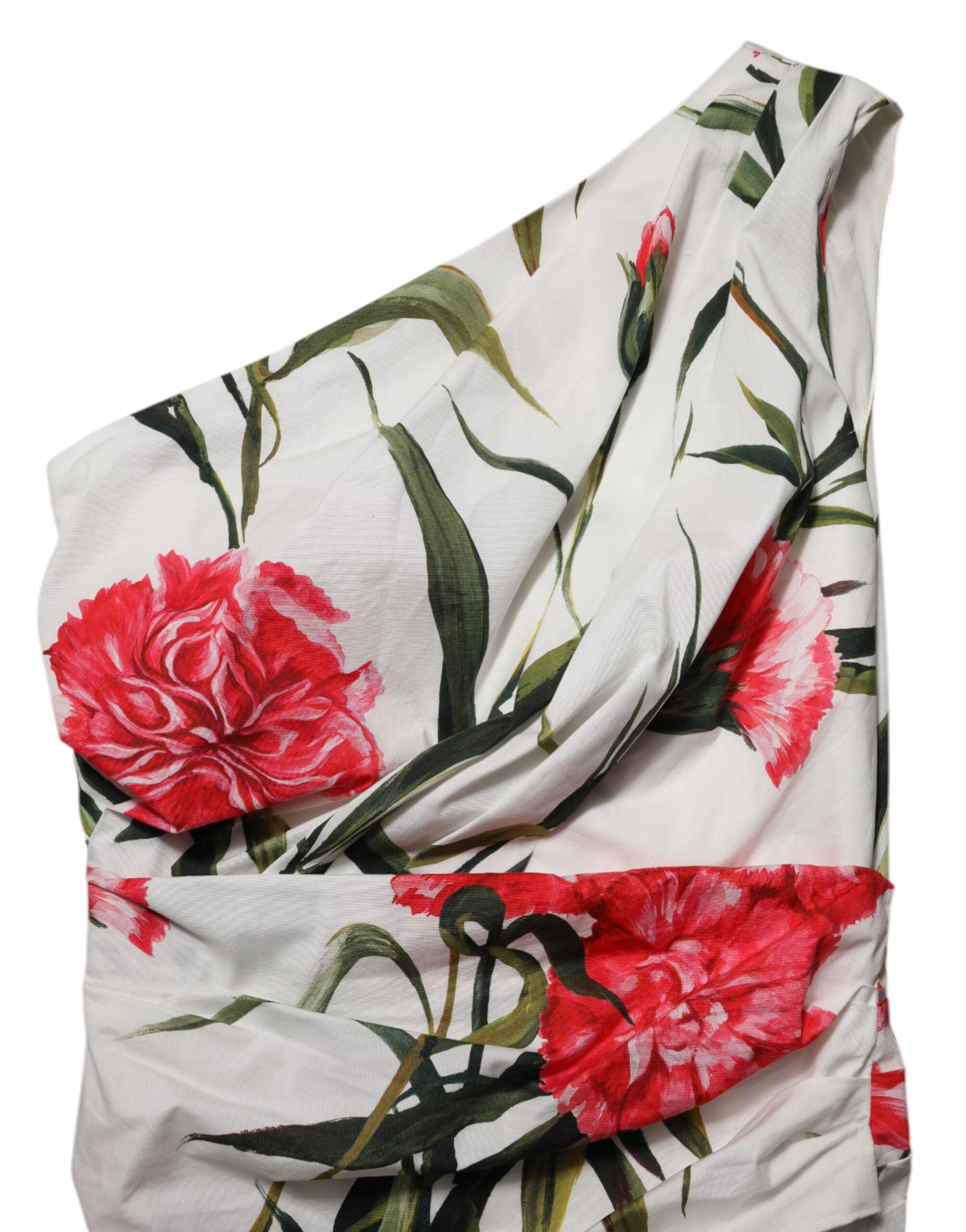 Dolce & Gabbana White Floral One Shoulder Sheath Dress Dolce & Gabbana