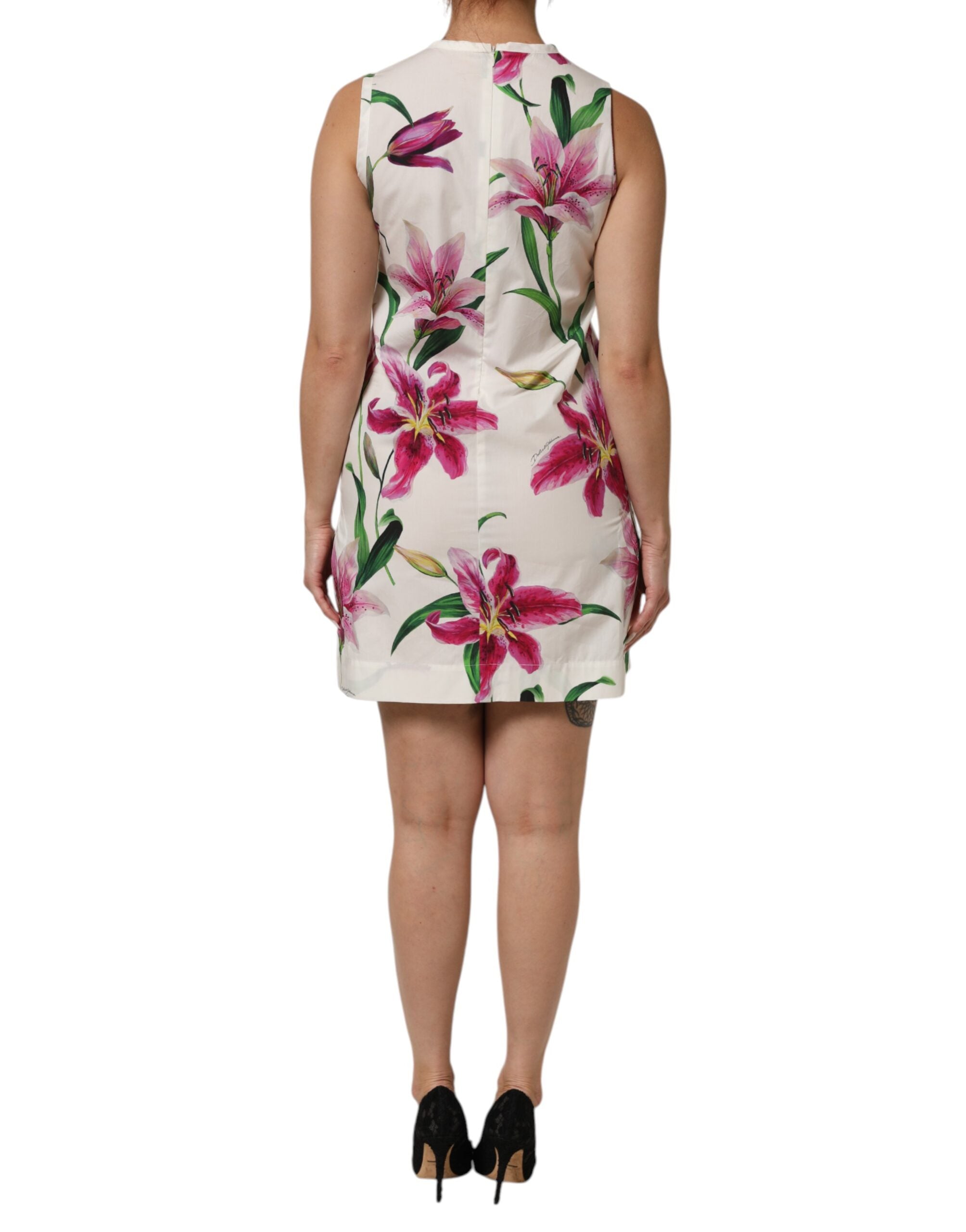 Dolce & Gabbana White Cotton Floral Sleeveless Mini Dress Dolce & Gabbana
