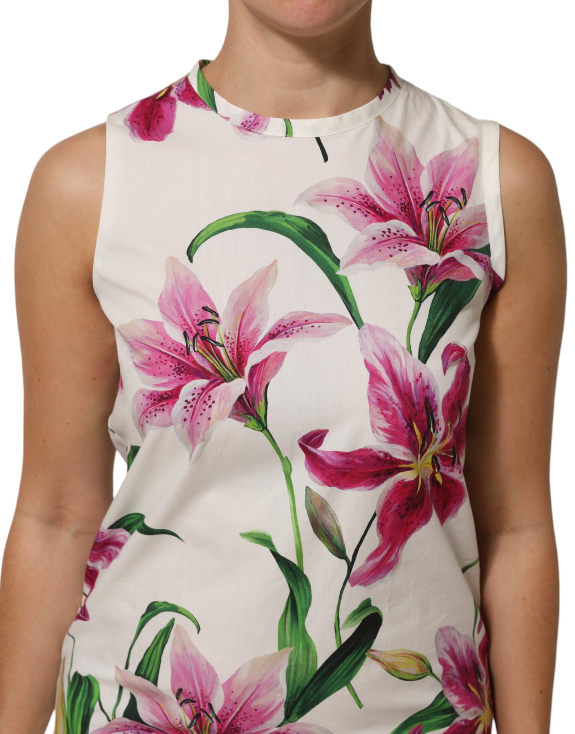 Dolce & Gabbana White Cotton Floral Sleeveless Mini Dress Dolce & Gabbana