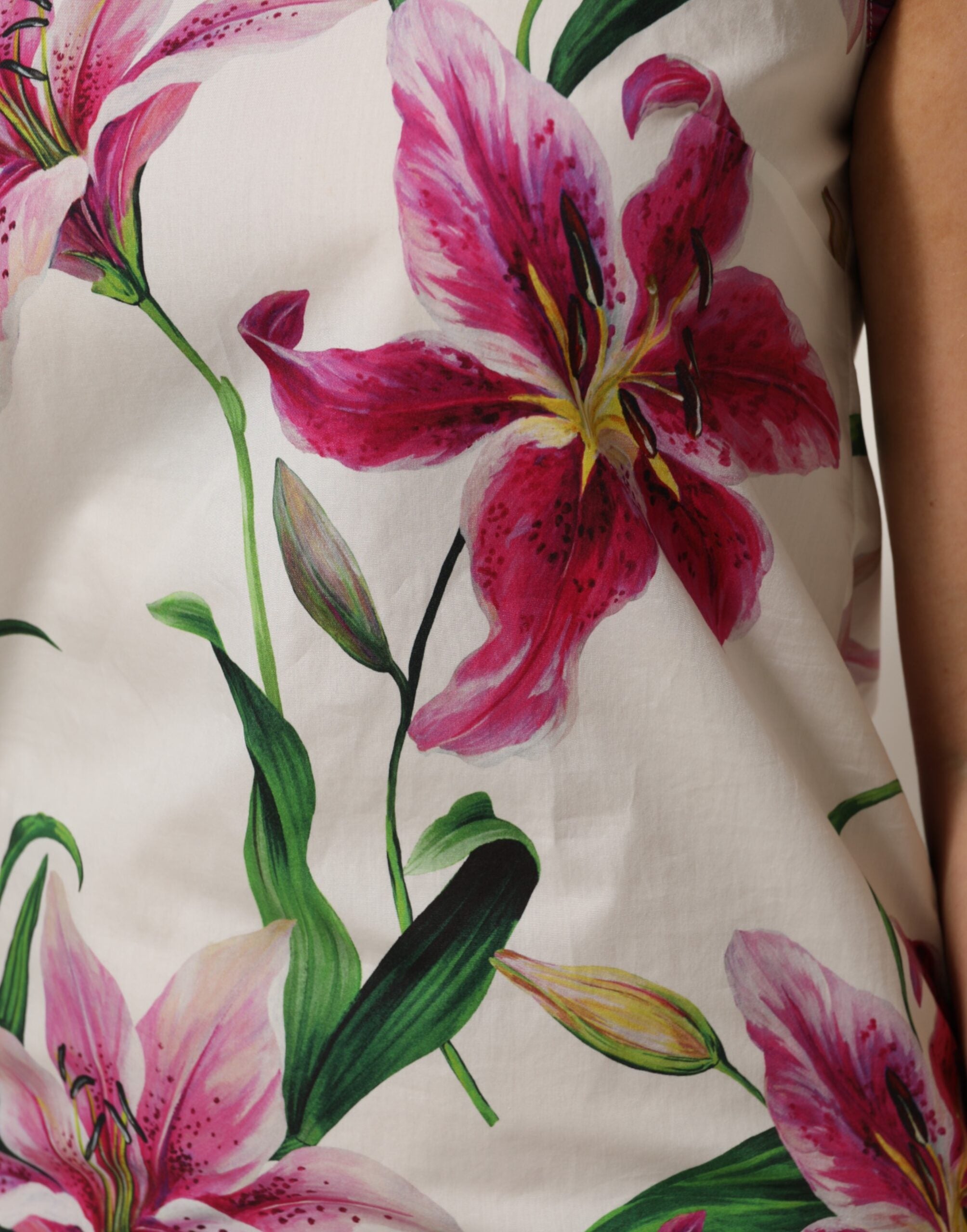 Dolce & Gabbana White Cotton Floral Sleeveless Mini Dress Dolce & Gabbana