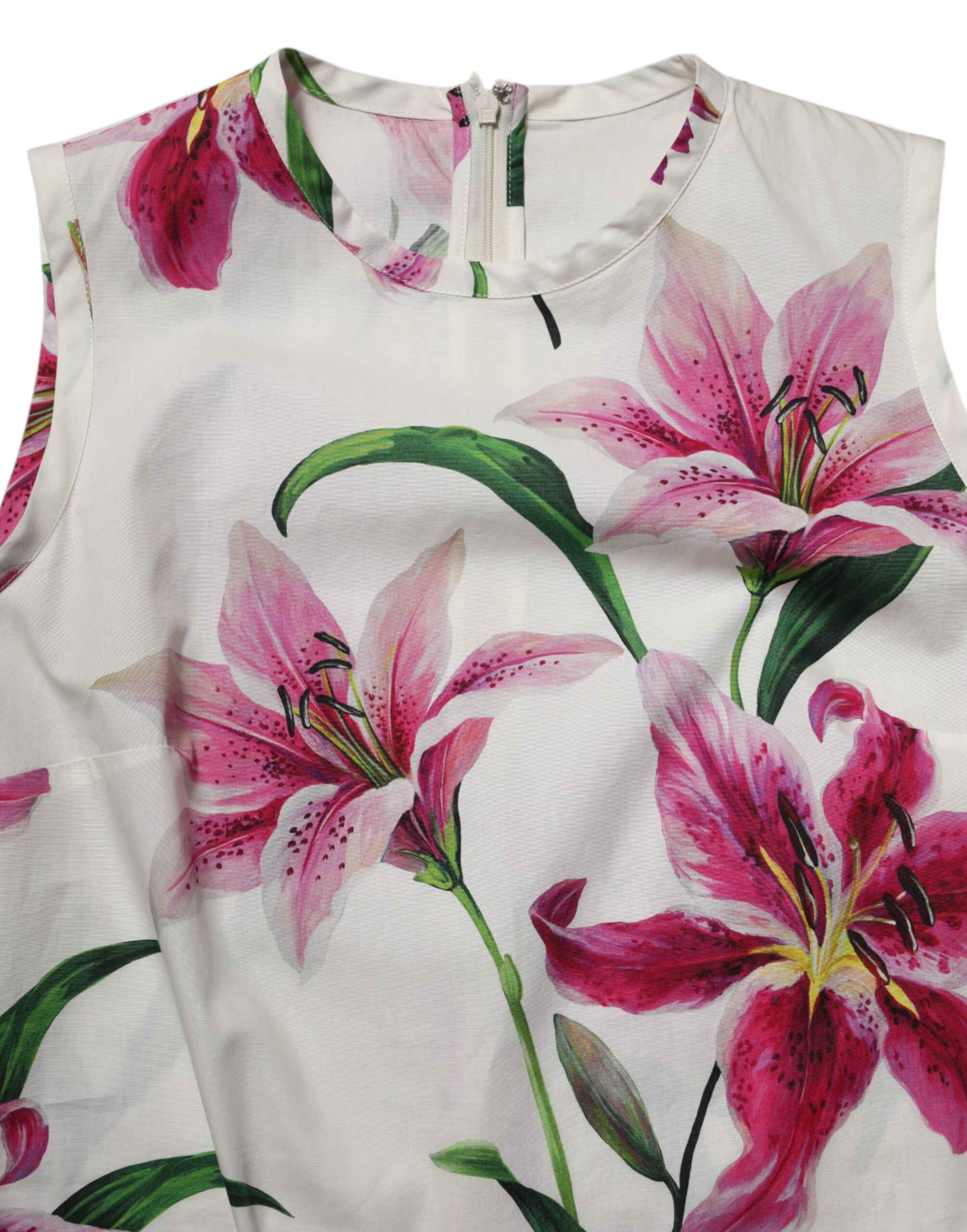Dolce & Gabbana White Cotton Floral Sleeveless Mini Dress Dolce & Gabbana