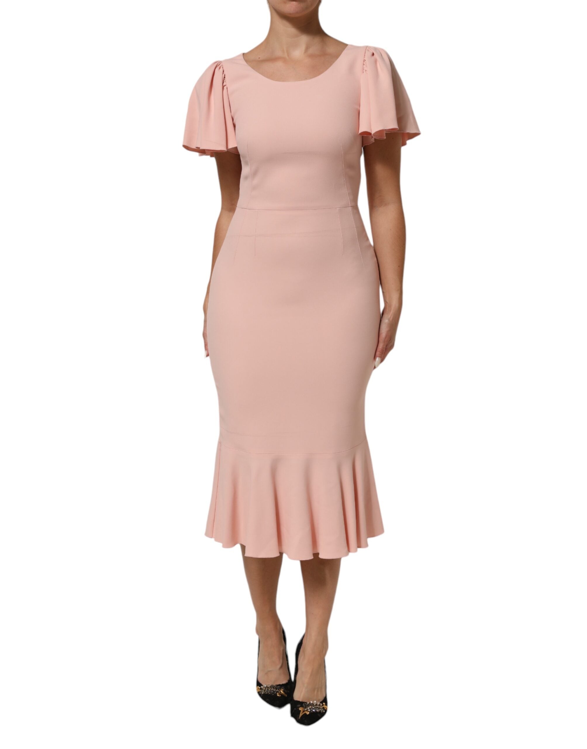 Dolce & Gabbana Pink Viscose Short Sleeves Sheath Midi Dress Dolce & Gabbana