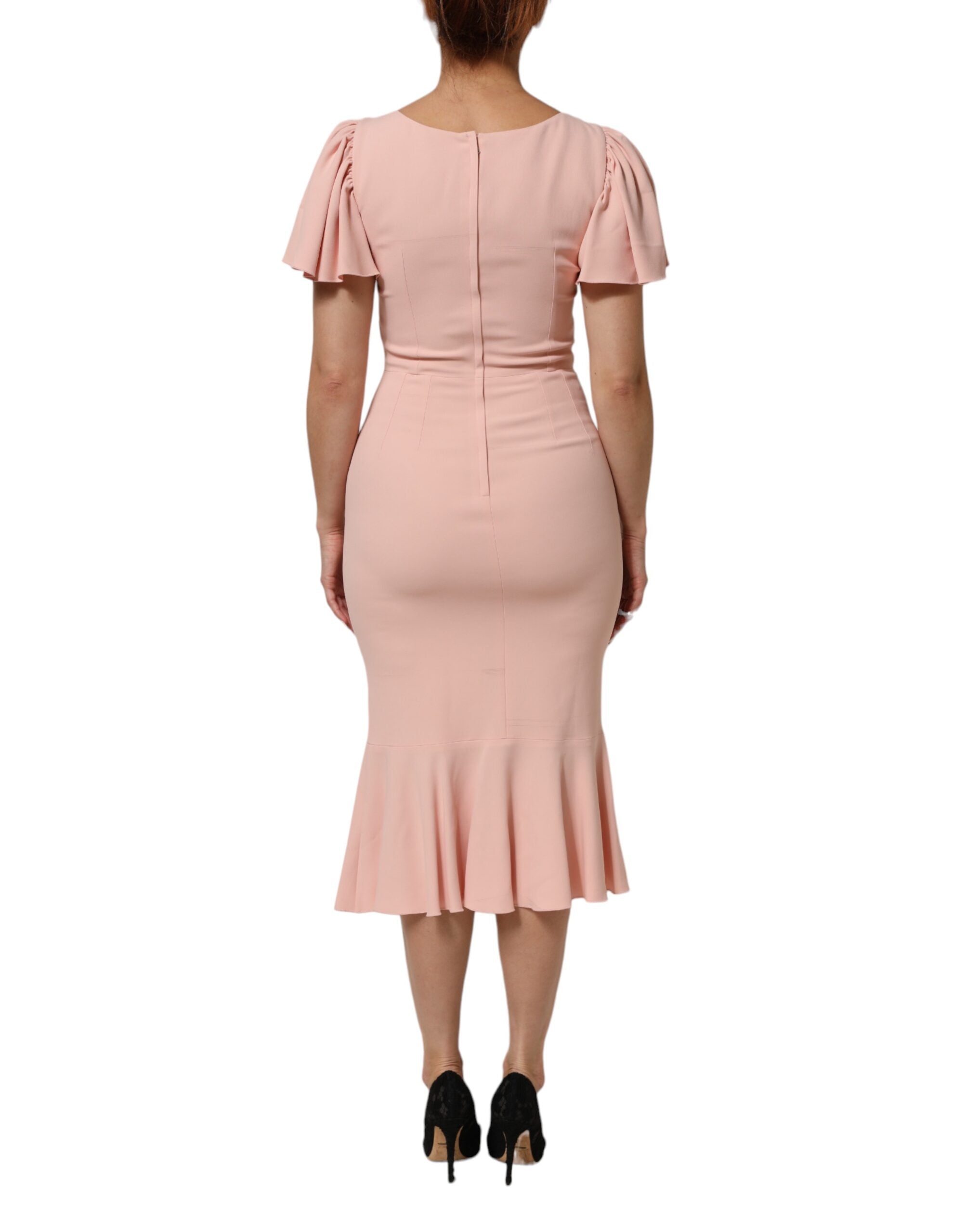 Dolce & Gabbana Pink Viscose Short Sleeves Sheath Midi Dress Dolce & Gabbana